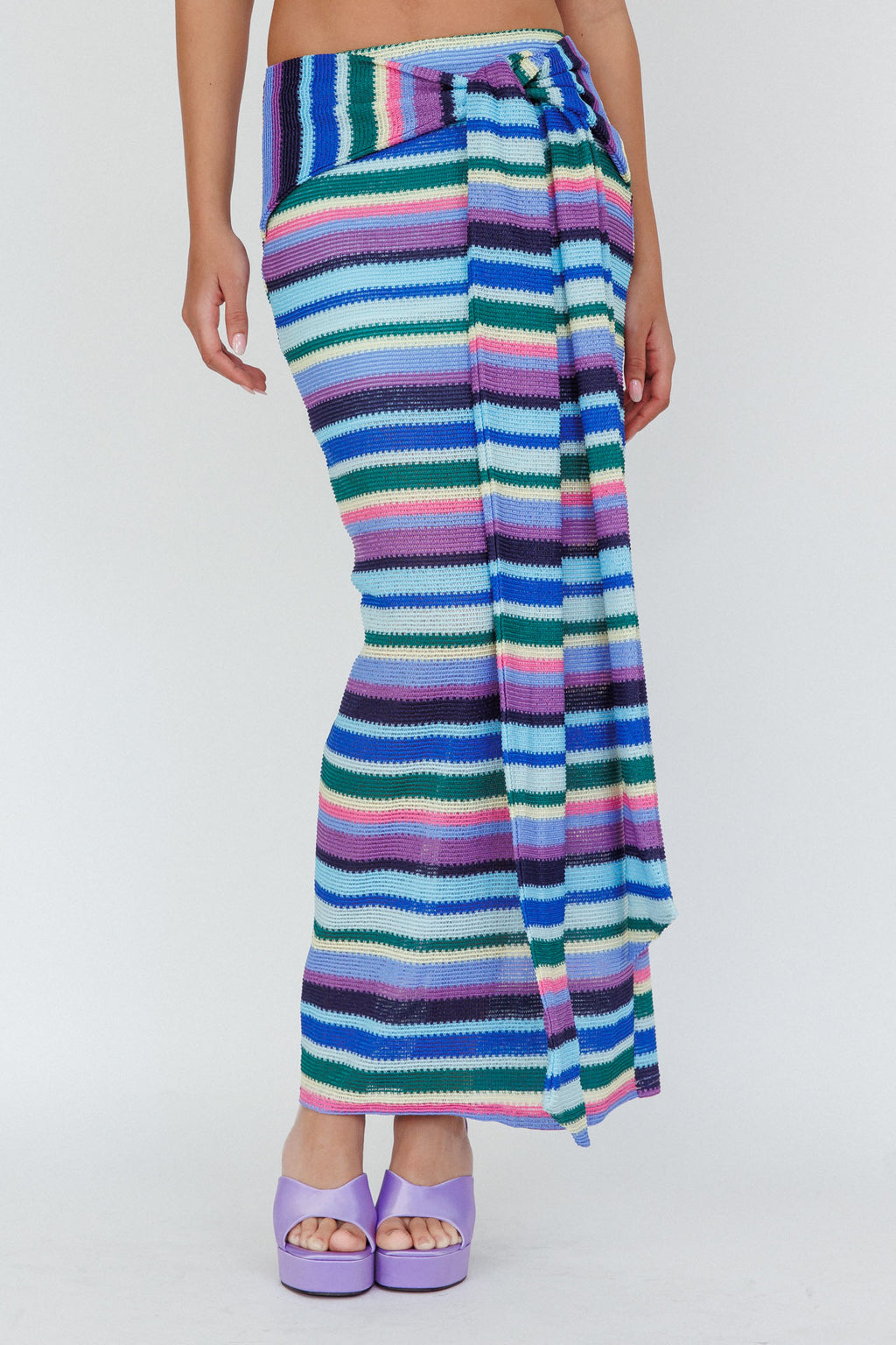 Sammi Tie Waist Knit Maxi Skirt Purple Multi by Selfie Leslie Australia