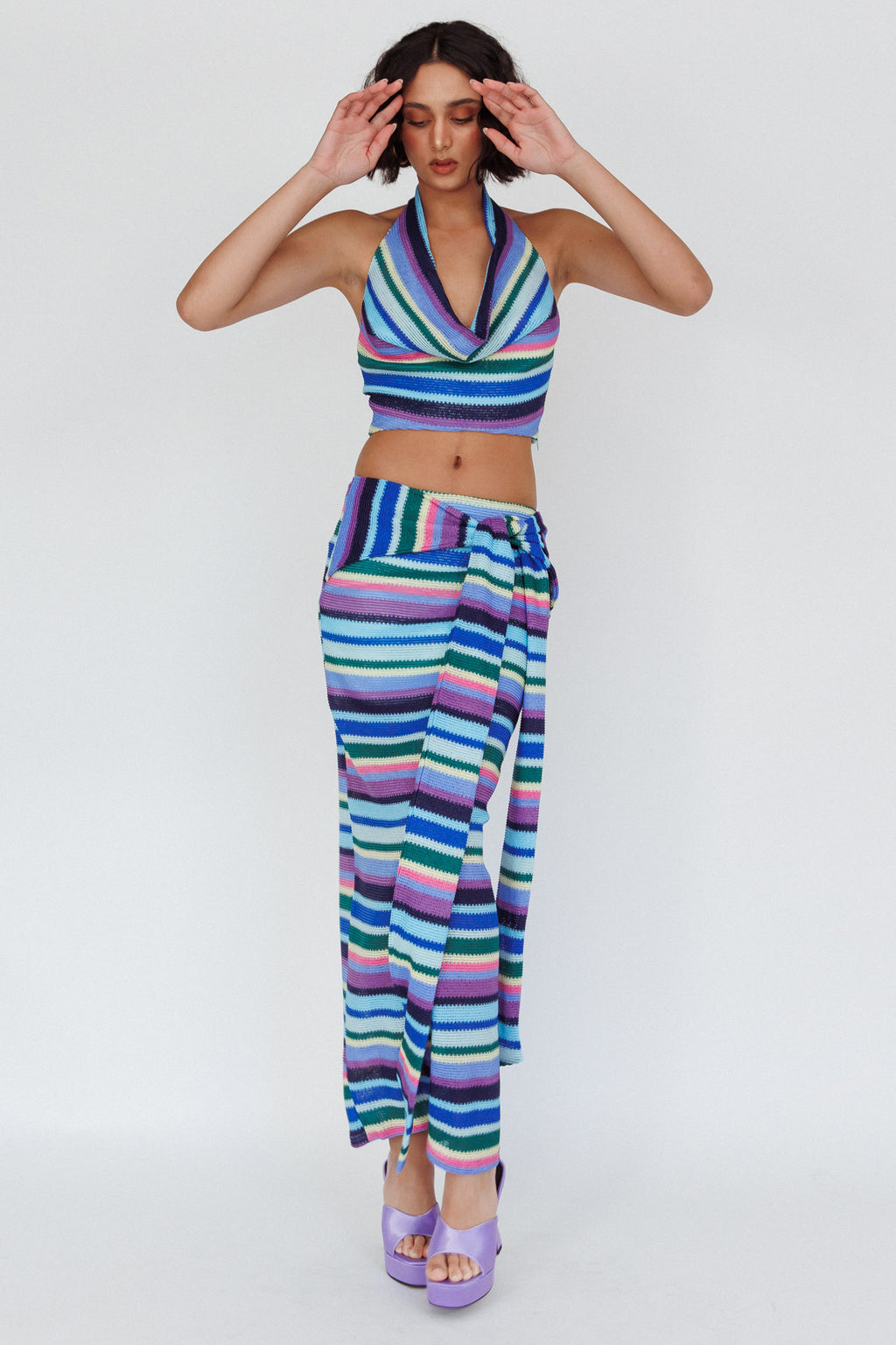 Sammi Tie Waist Knit Maxi Skirt Purple Multi by Selfie Leslie Australia