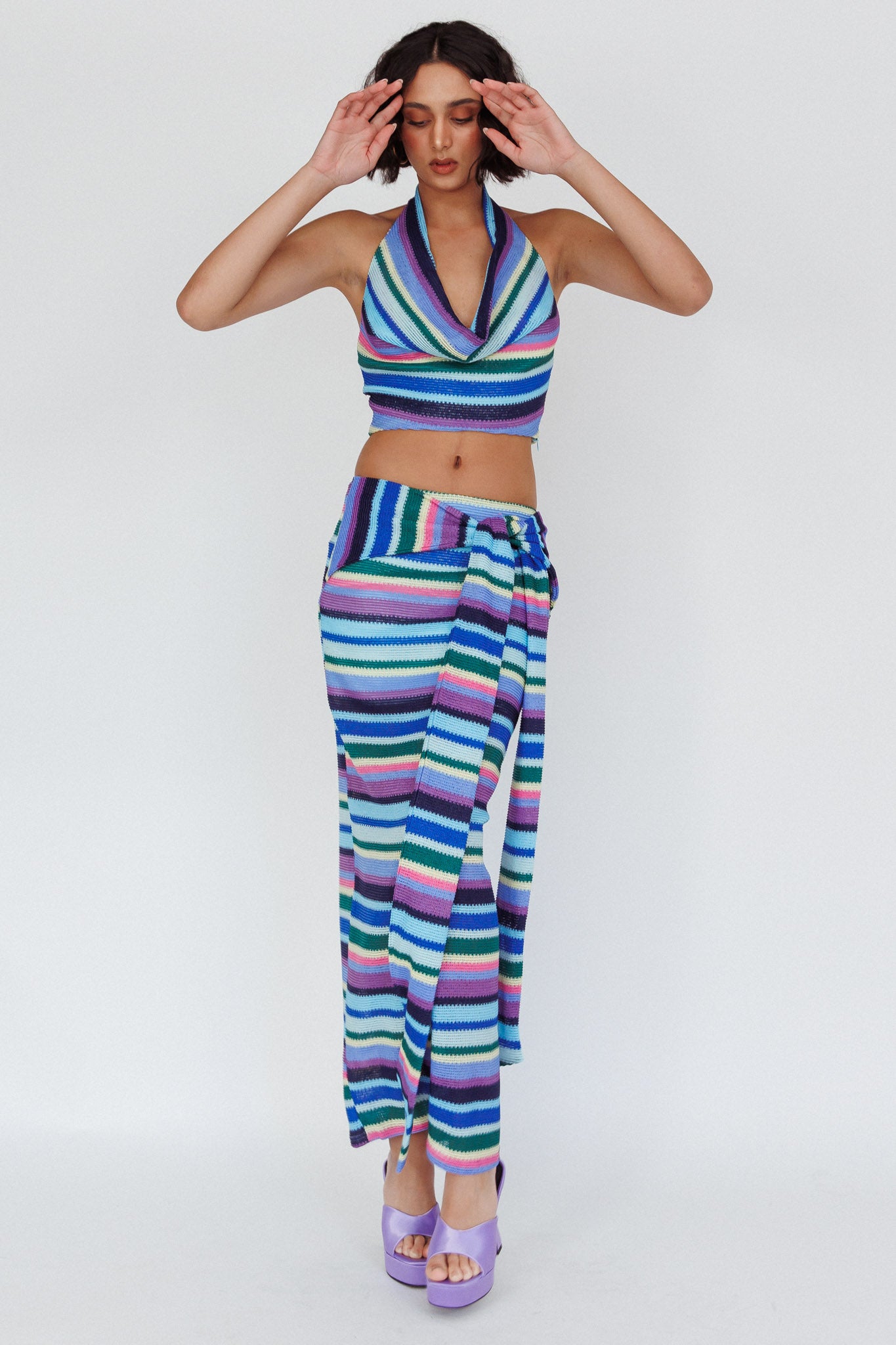 Sammi Tie Waist Knit Maxi Skirt Purple Multi by Selfie Leslie Australia