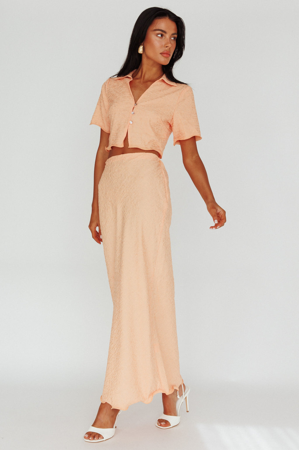 Roman Midi Skirt Textured Melon by Selfie Leslie Australia