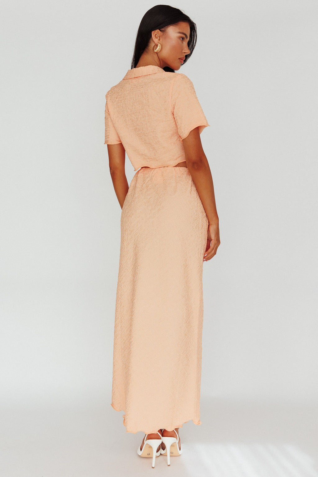 Roman Midi Skirt Textured Melon by Selfie Leslie Australia
