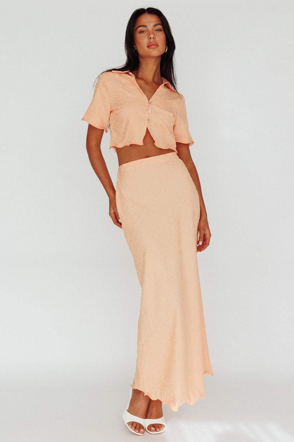 Roman Midi Skirt Textured Melon by Selfie Leslie Australia
