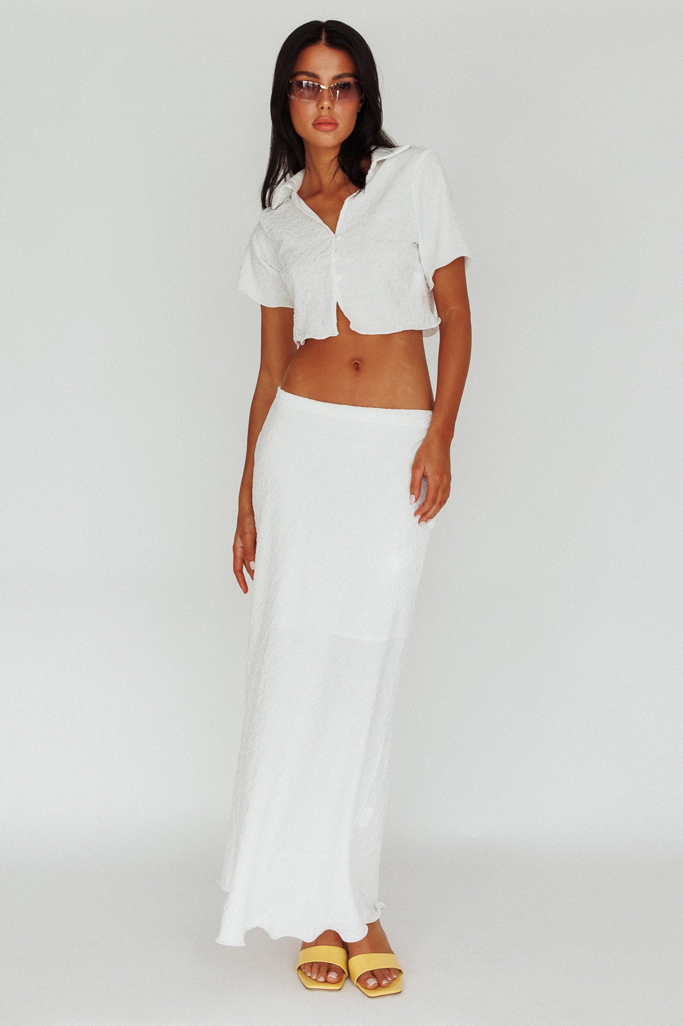 Roman Midi Skirt Textured White by Selfie Leslie Australia