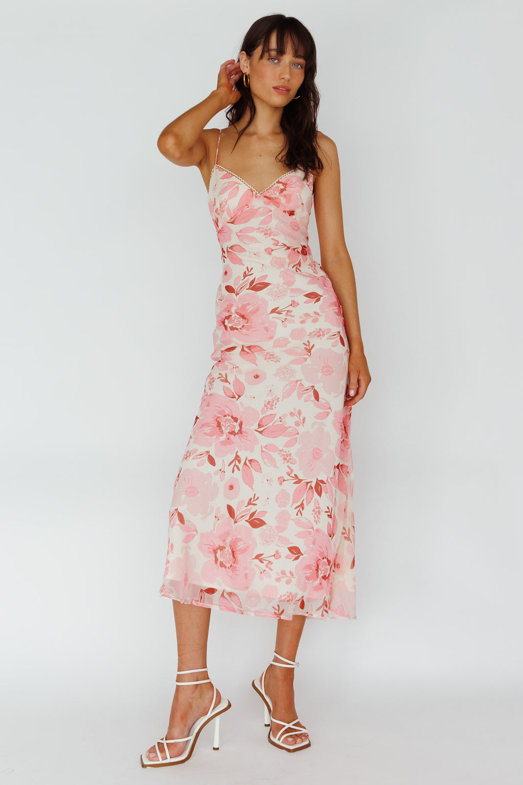 Egypt Cami Strap Midi Dress Floral Pink by Selfie Leslie Australia
