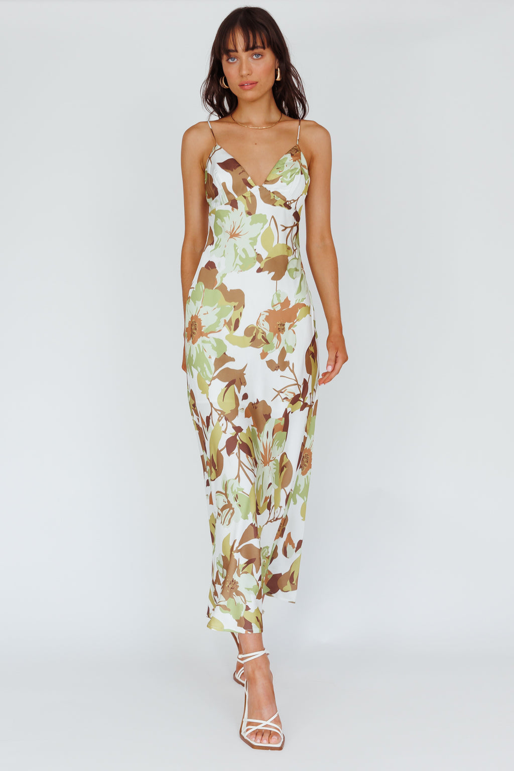 Egypt Cami Strap Maxi Dress Print Green by Selfie Leslie Australia