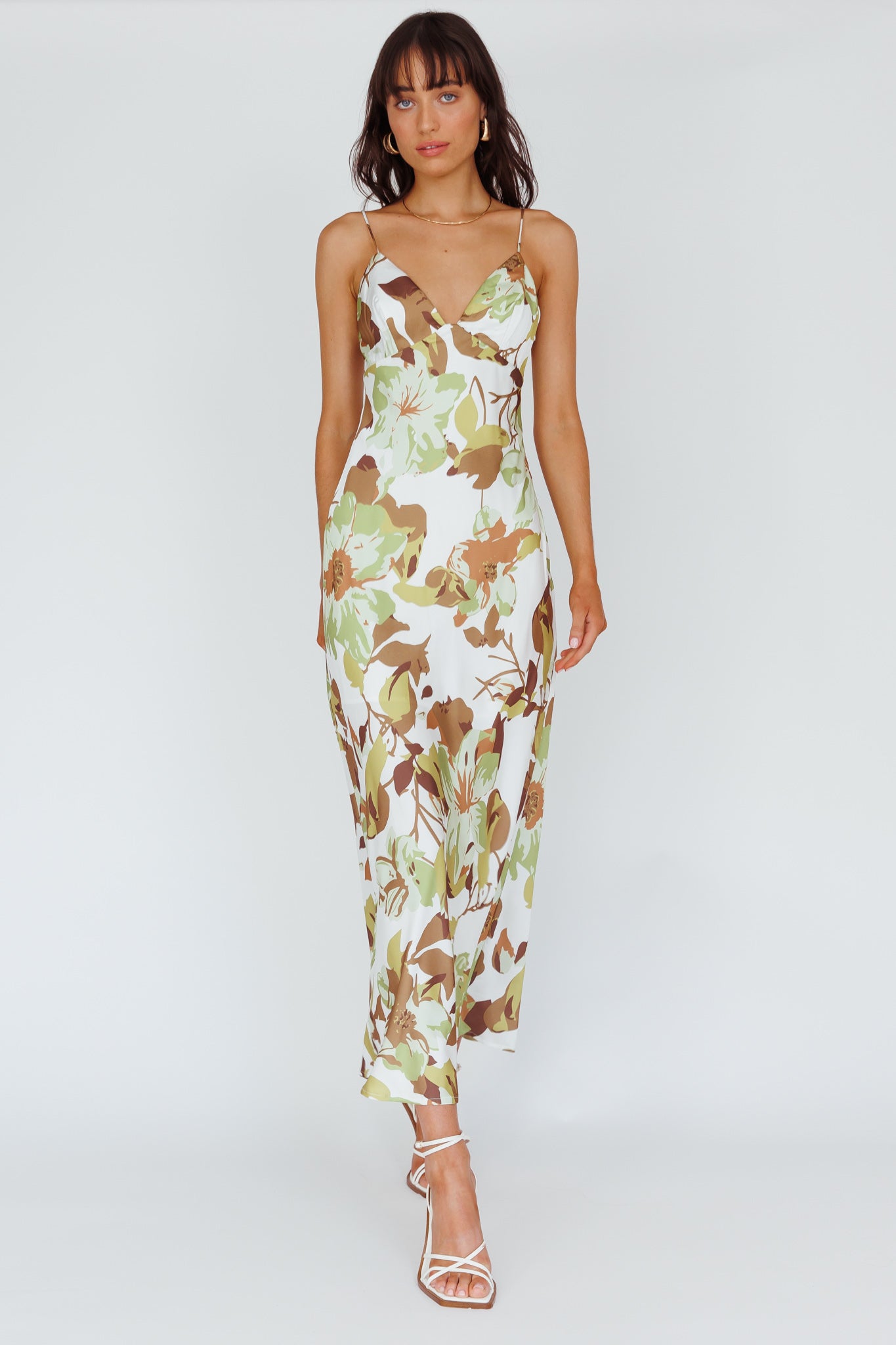 Egypt Cami Strap Maxi Dress Print Green by Selfie Leslie Australia