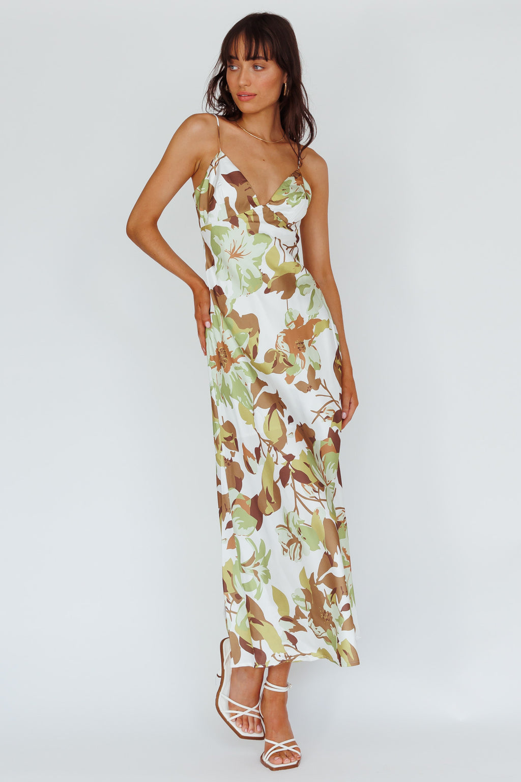 Egypt Cami Strap Maxi Dress Print Green by Selfie Leslie Australia