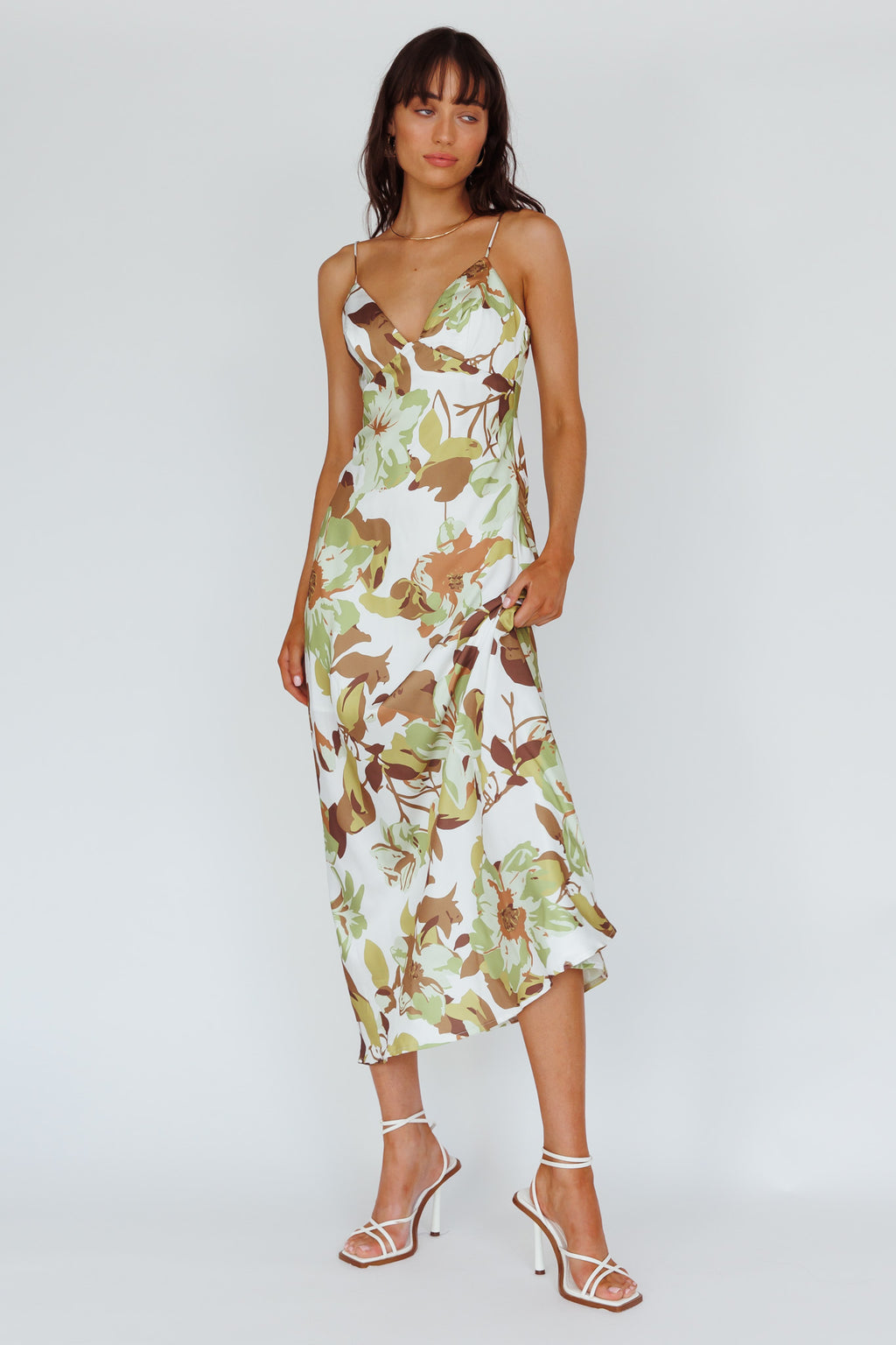 Egypt Cami Strap Maxi Dress Print Green by Selfie Leslie Australia
