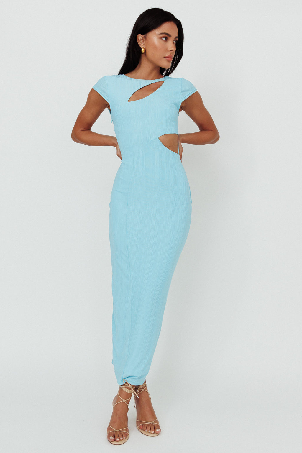 Elenice Cap Sleeve Cut-Out Midi Dress Blue by Selfie Leslie Australia