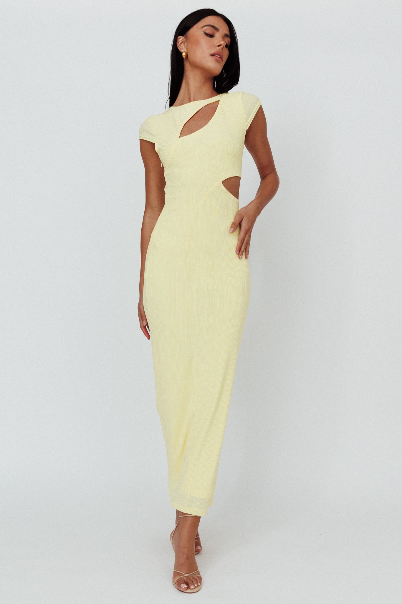 Elenice Cap Sleeve Cut-Out Midi Dress Lemon by Selfie Leslie Australia