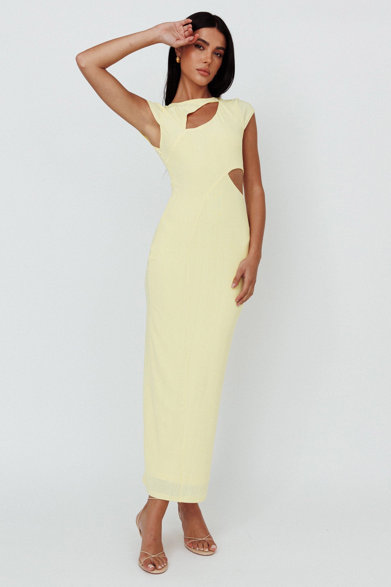 Elenice Cap Sleeve Cut-Out Midi Dress Lemon by Selfie Leslie Australia