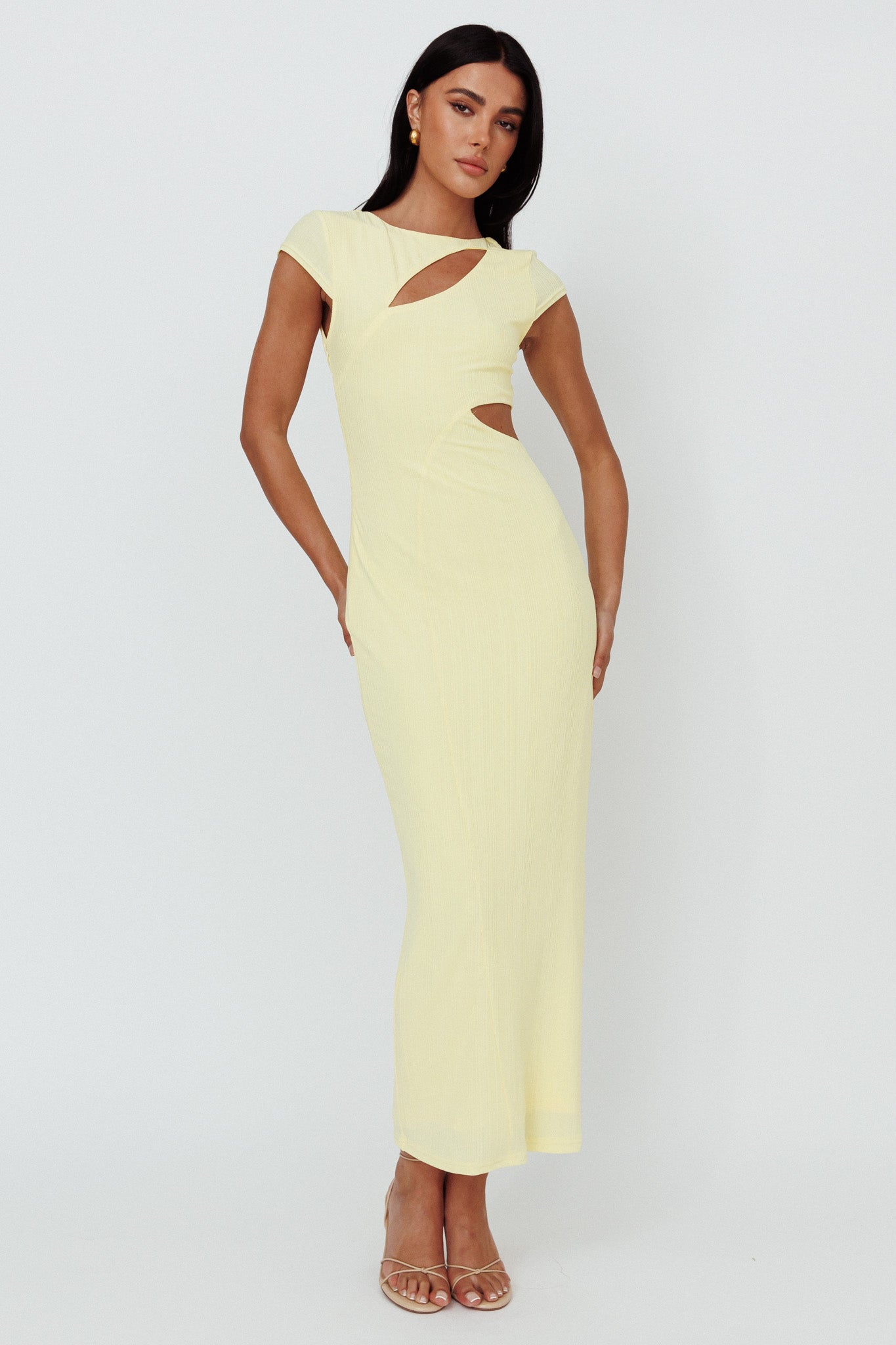 Elenice Cap Sleeve Cut-Out Midi Dress Lemon by Selfie Leslie Australia