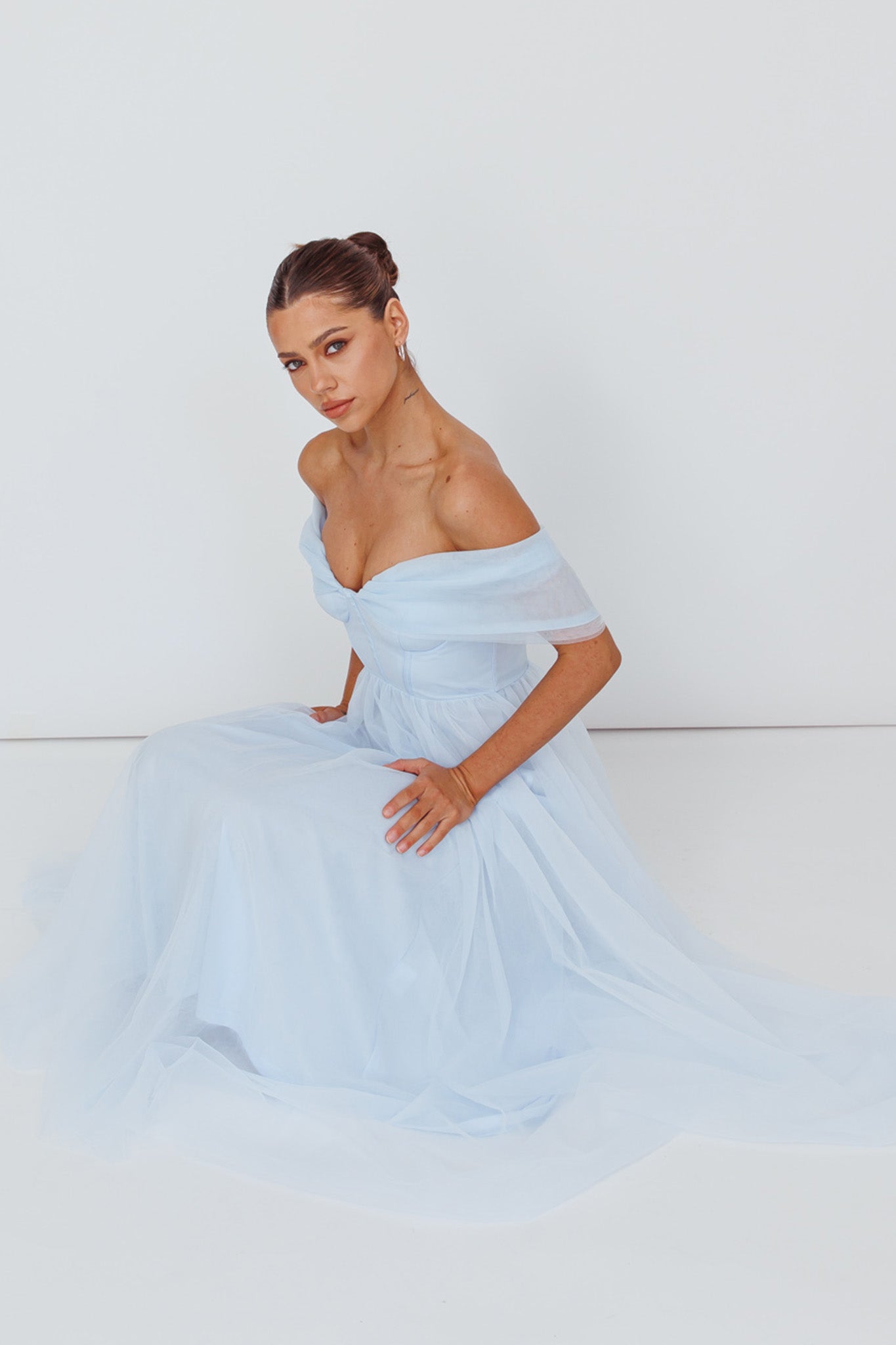 Shop the Dreamers Lovers Off-Shoulder Maxi Dress Powder Blue