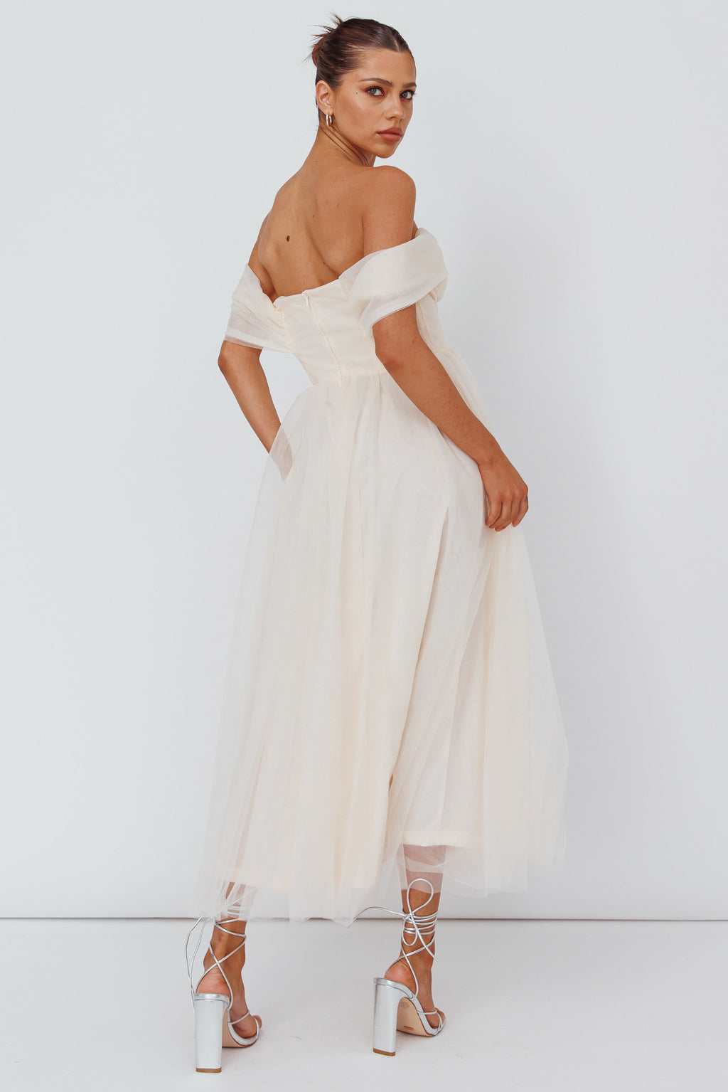 Dreamers & Lovers Off-Shoulder Maxi Dress Vanilla by Selfie Leslie Australia