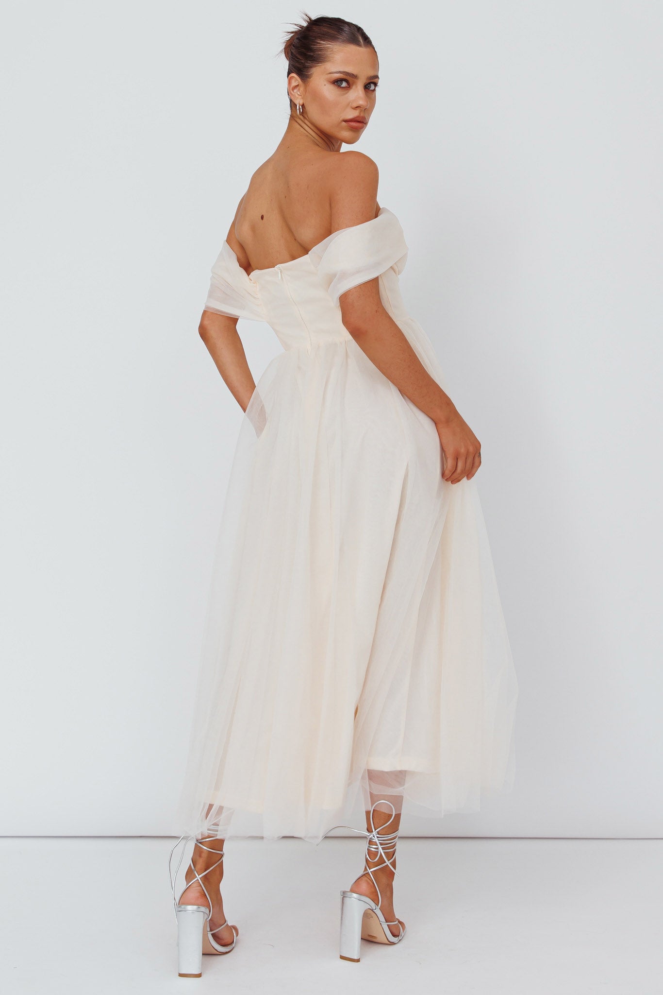 Dreamers & Lovers Off-Shoulder Maxi Dress Vanilla by Selfie Leslie Australia