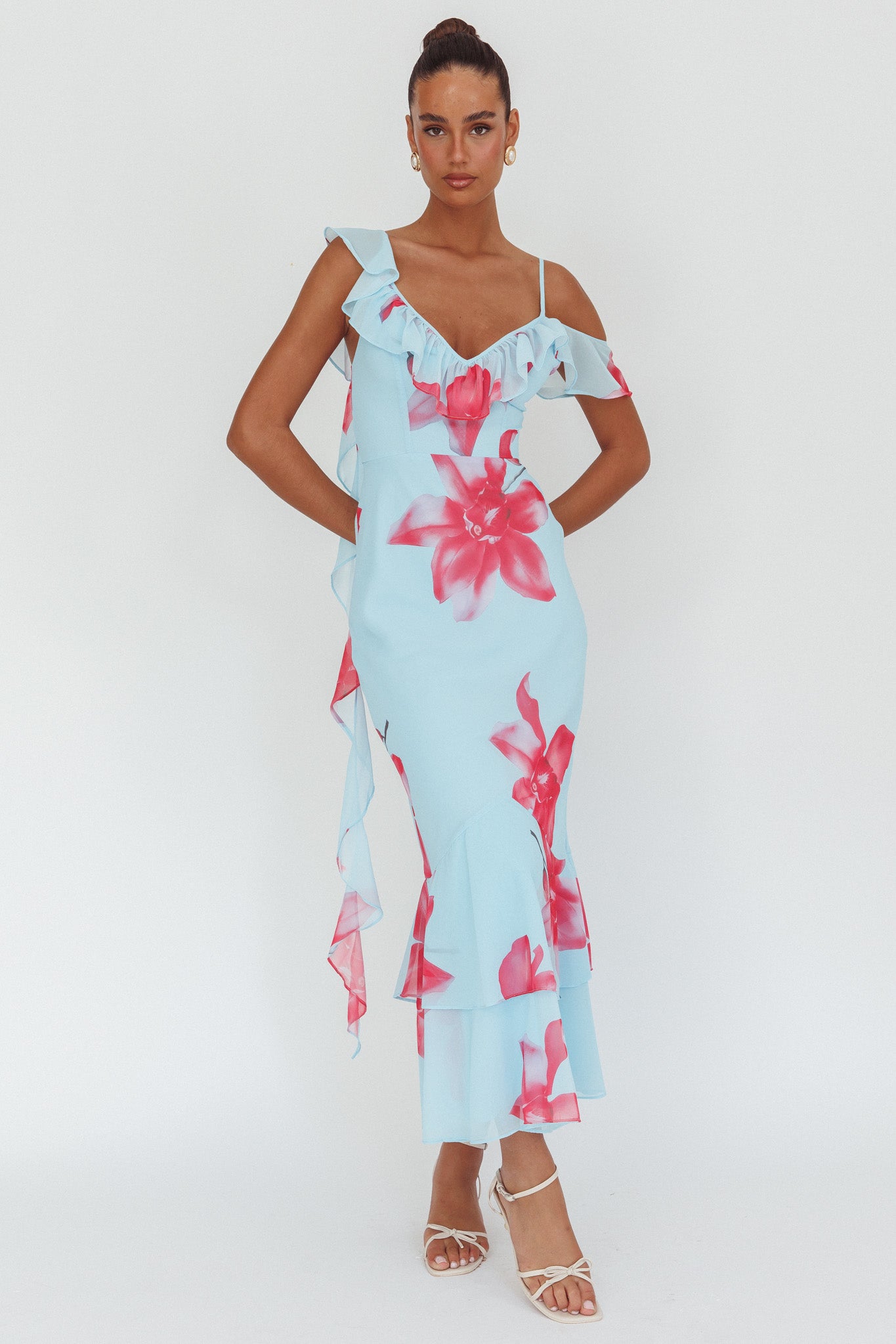 Sun Lover Ruffle Trim Maxi Dress Lily Blue by Selfie Leslie Australia