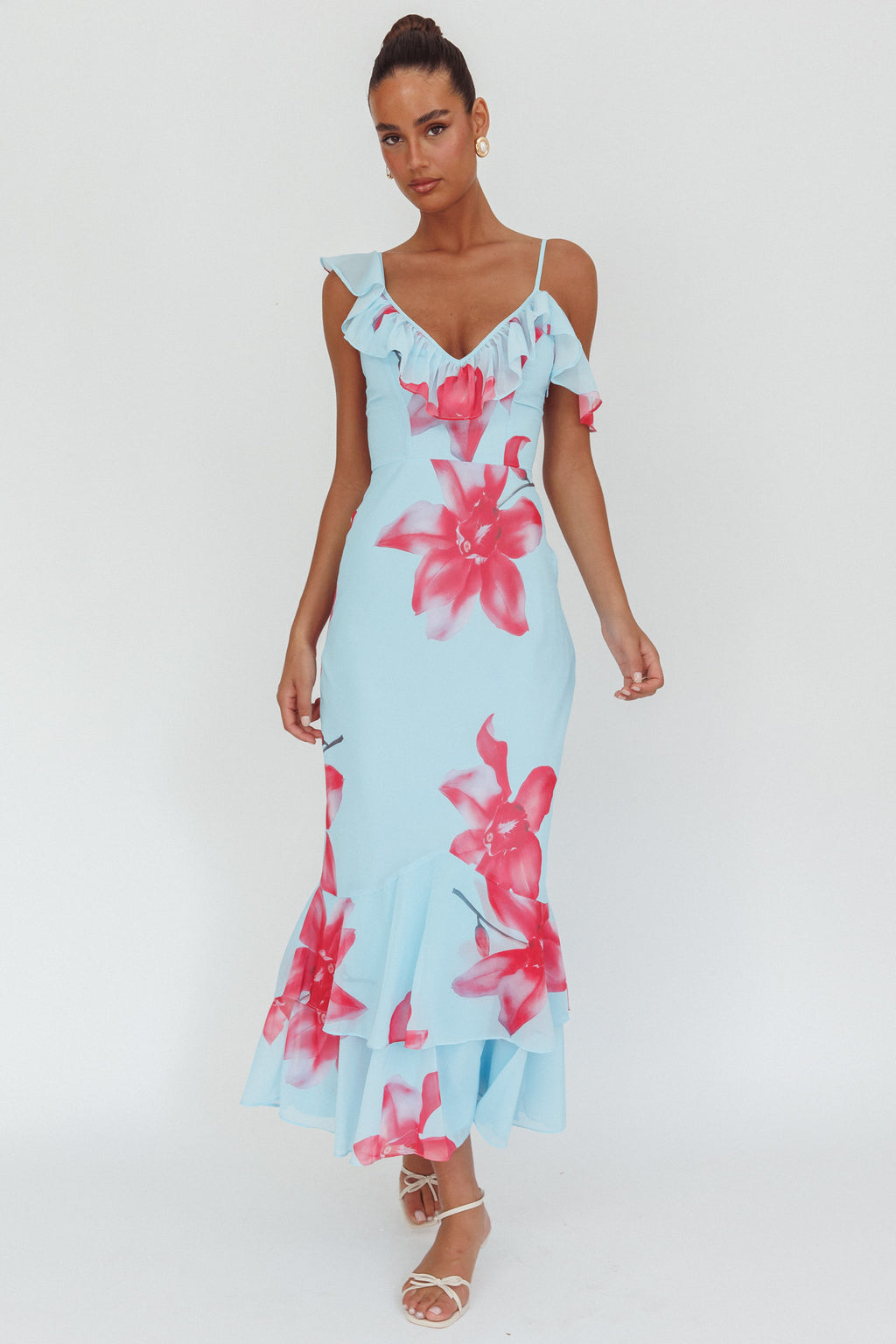 Sun Lover Ruffle Trim Maxi Dress Lily Blue by Selfie Leslie Australia