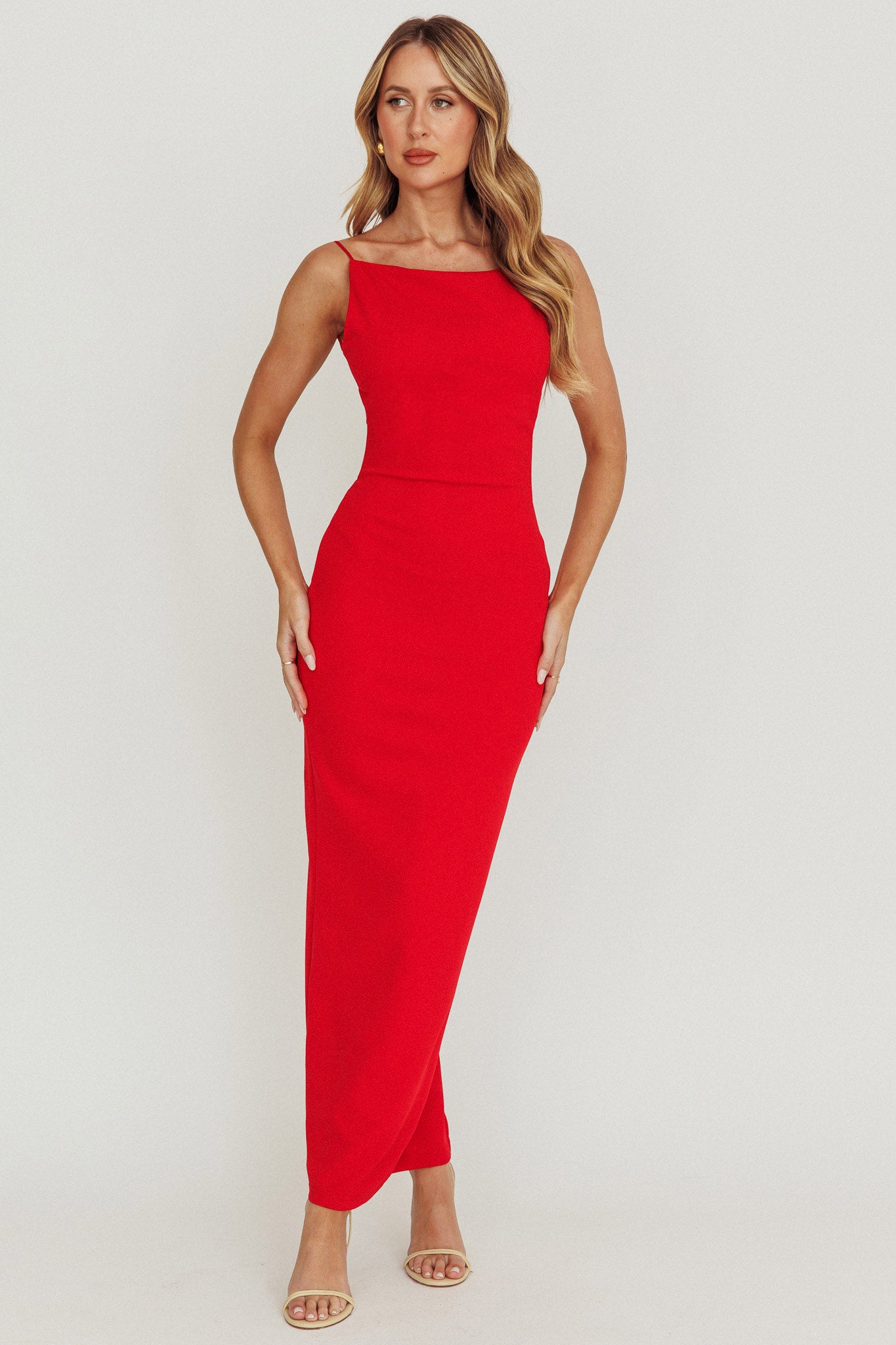 Yindi Backless Boat Neck Maxi Dress Red by Selfie Leslie Australia