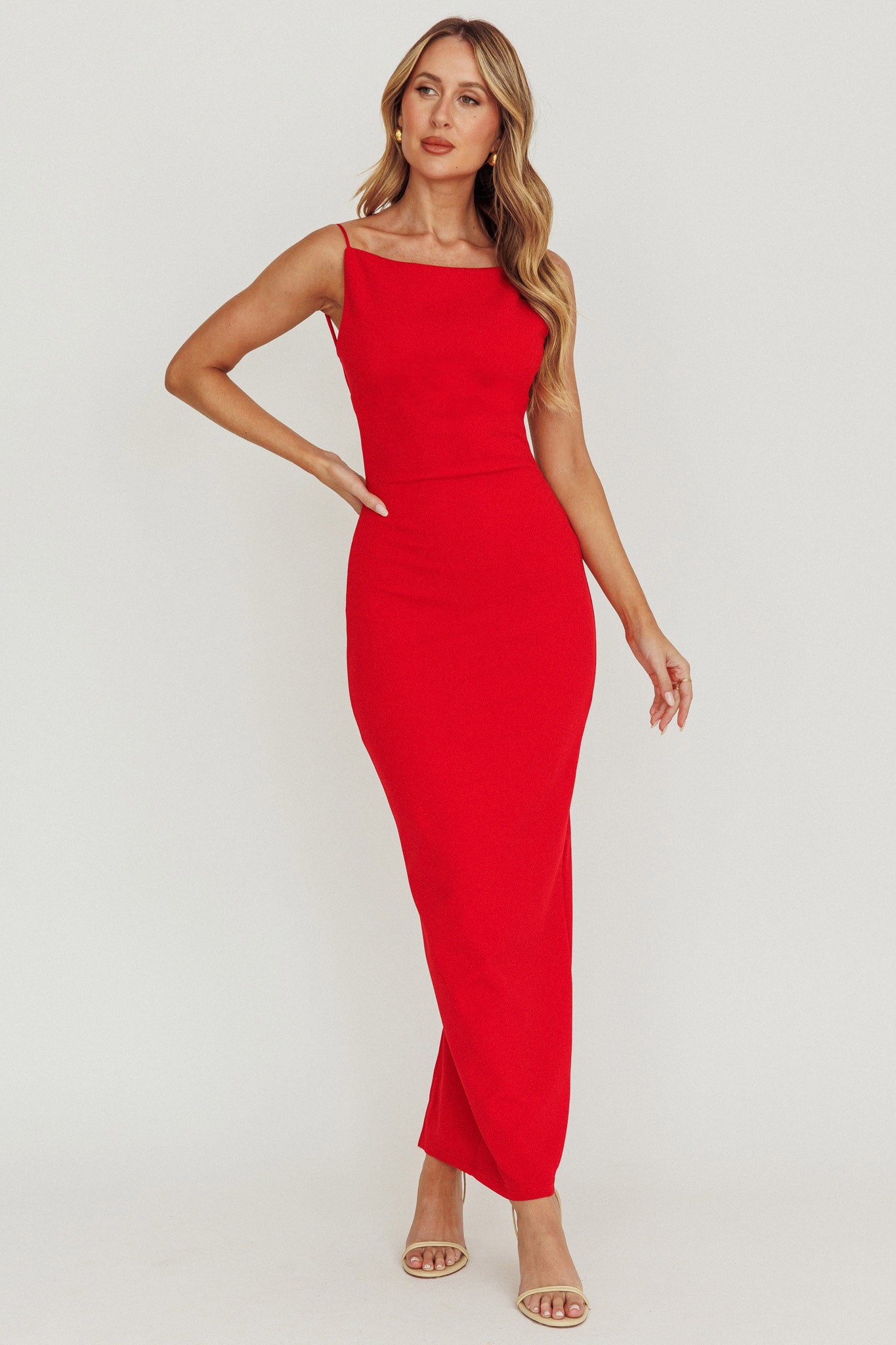 Yindi Backless Boat Neck Maxi Dress Red by Selfie Leslie Australia