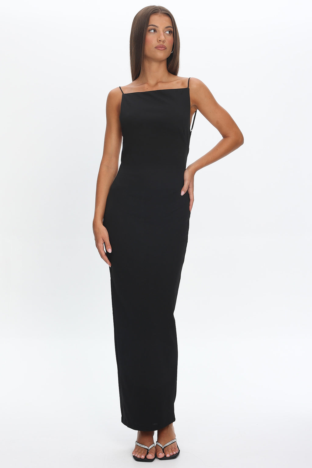 Yindi Backless Boat Neck Maxi Dress Black by Selfie Leslie Australia