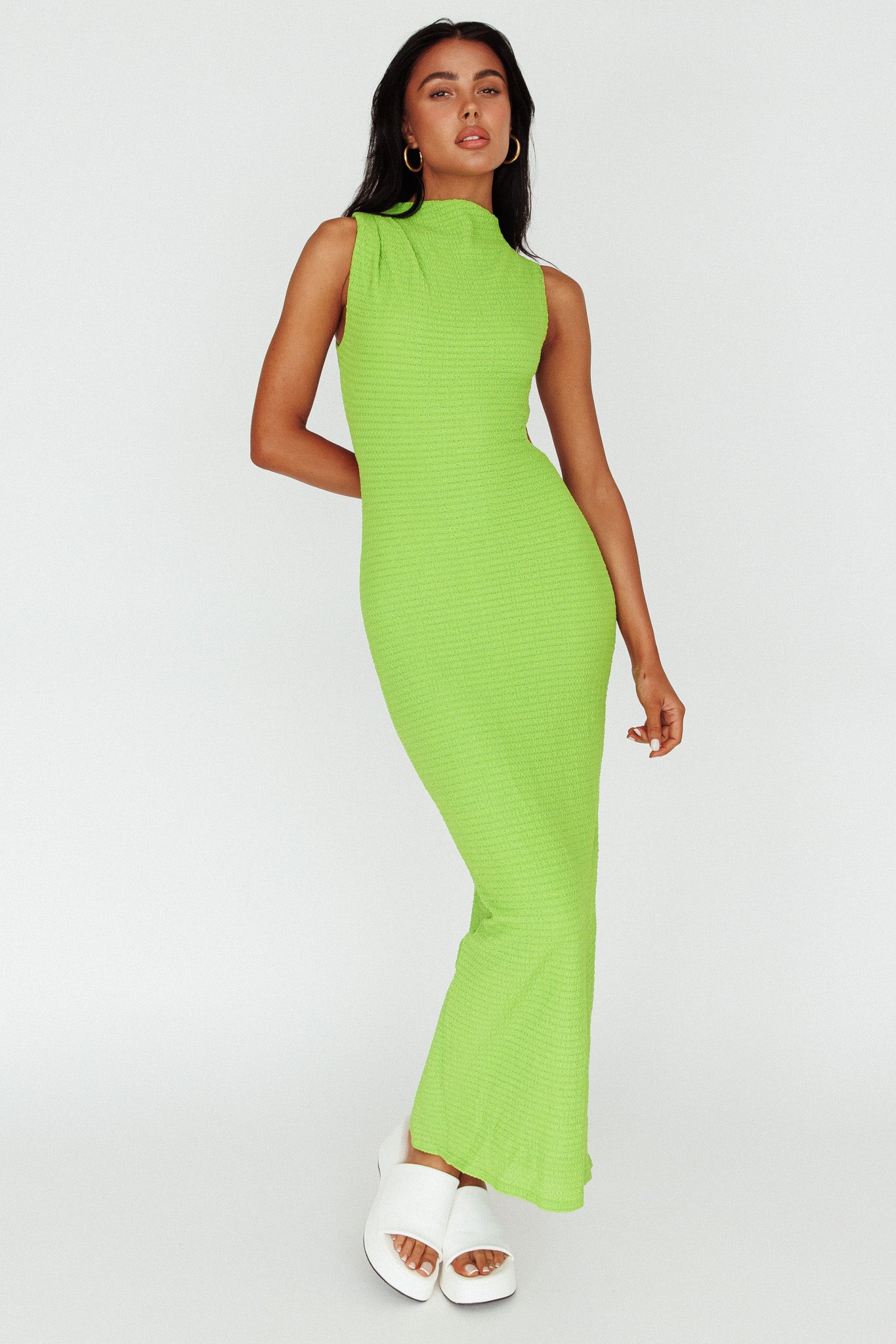 Yindi Sleeveless Cut-Out Waist Maxi Dress Lime by Selfie Leslie Australia