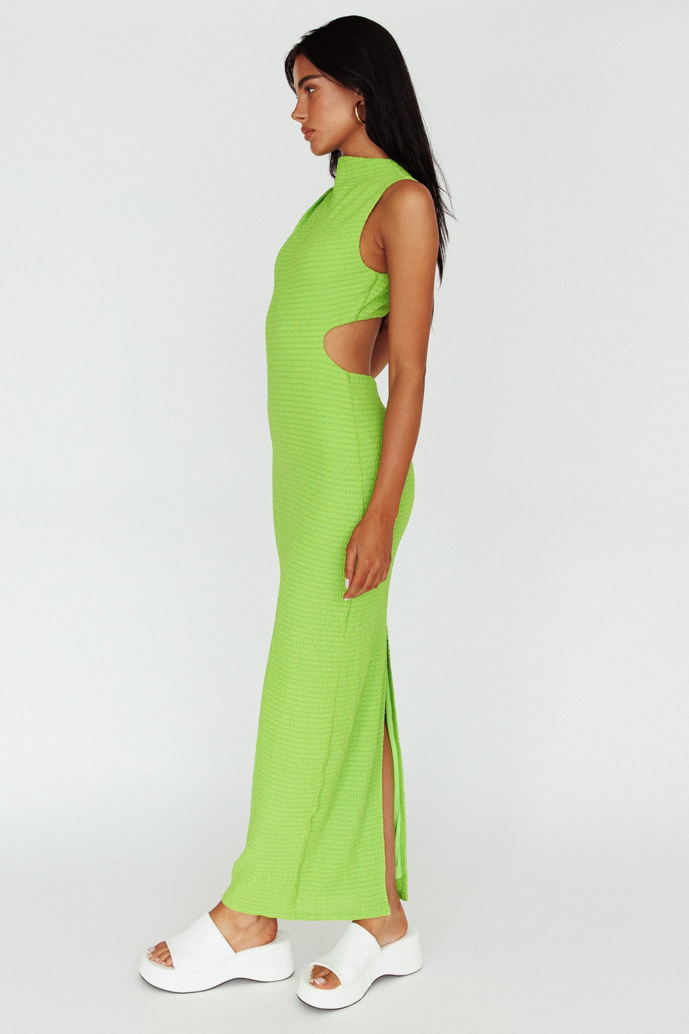 Yindi Sleeveless Cut-Out Waist Maxi Dress Lime by Selfie Leslie Australia