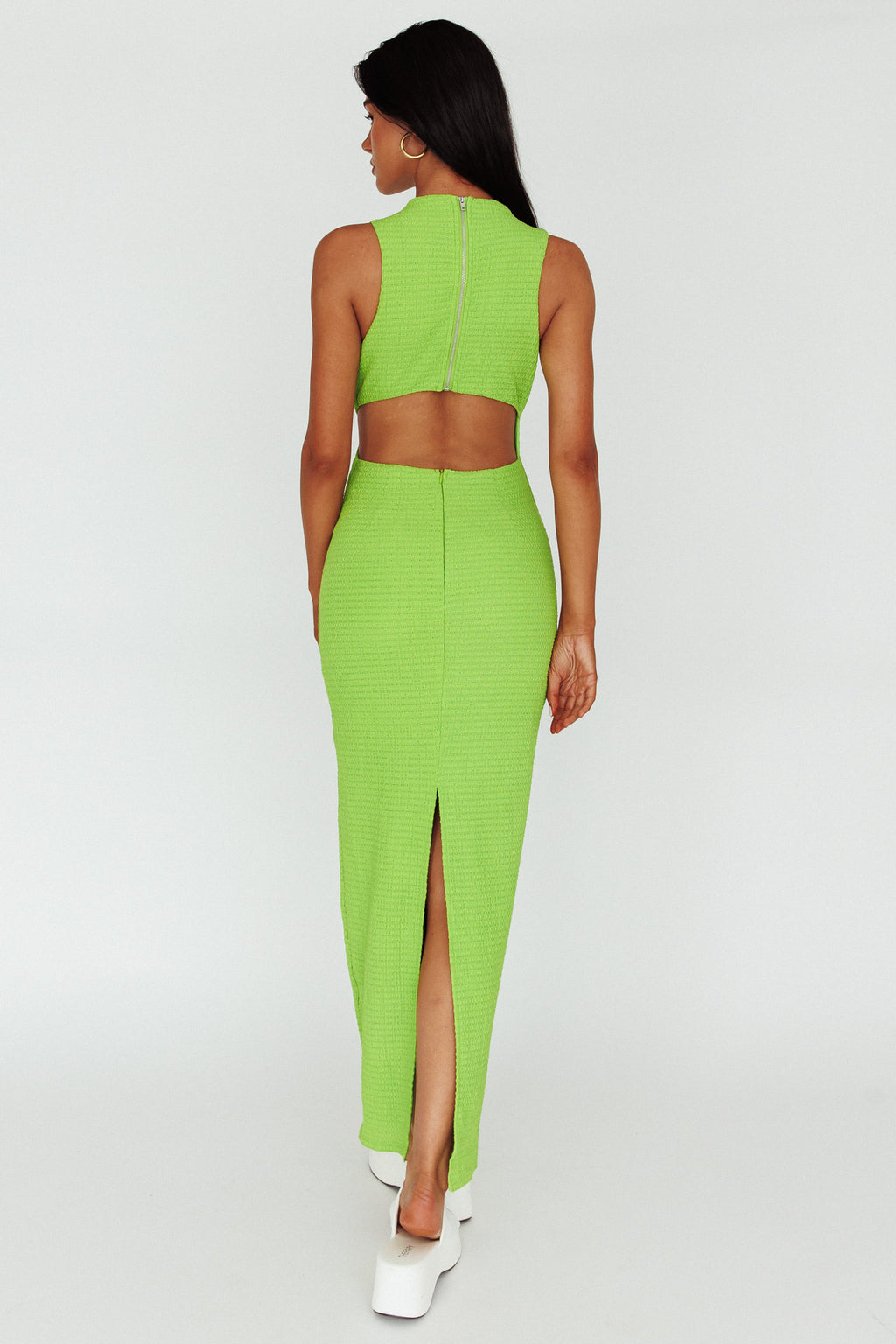 Yindi Sleeveless Cut-Out Waist Maxi Dress Lime by Selfie Leslie Australia