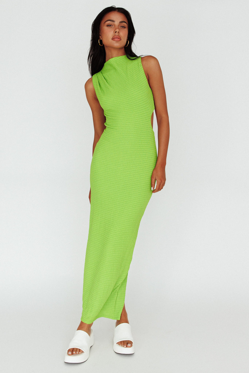 Yindi Sleeveless Cut-Out Waist Maxi Dress Lime by Selfie Leslie Australia