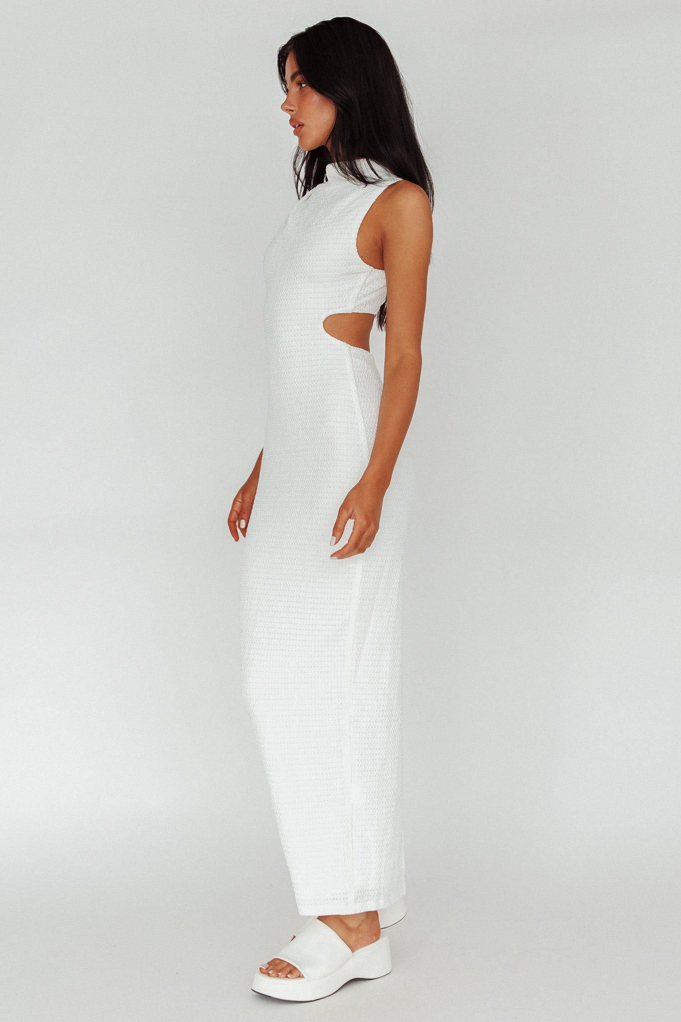 Yindi Sleeveless Cut-Out Waist Maxi Dress White by Selfie Leslie Australia