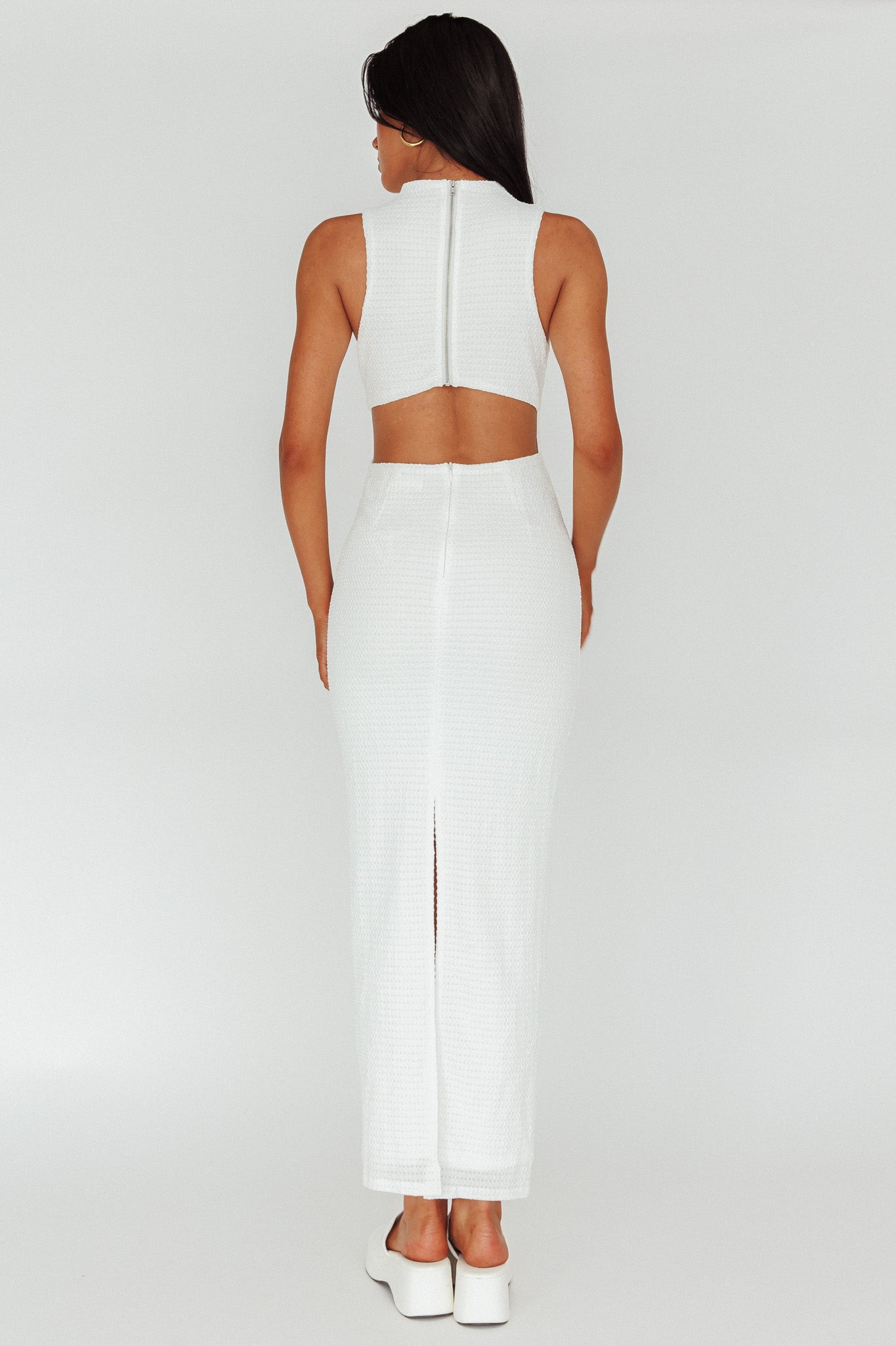 Yindi Sleeveless Cut-Out Waist Maxi Dress White by Selfie Leslie Australia