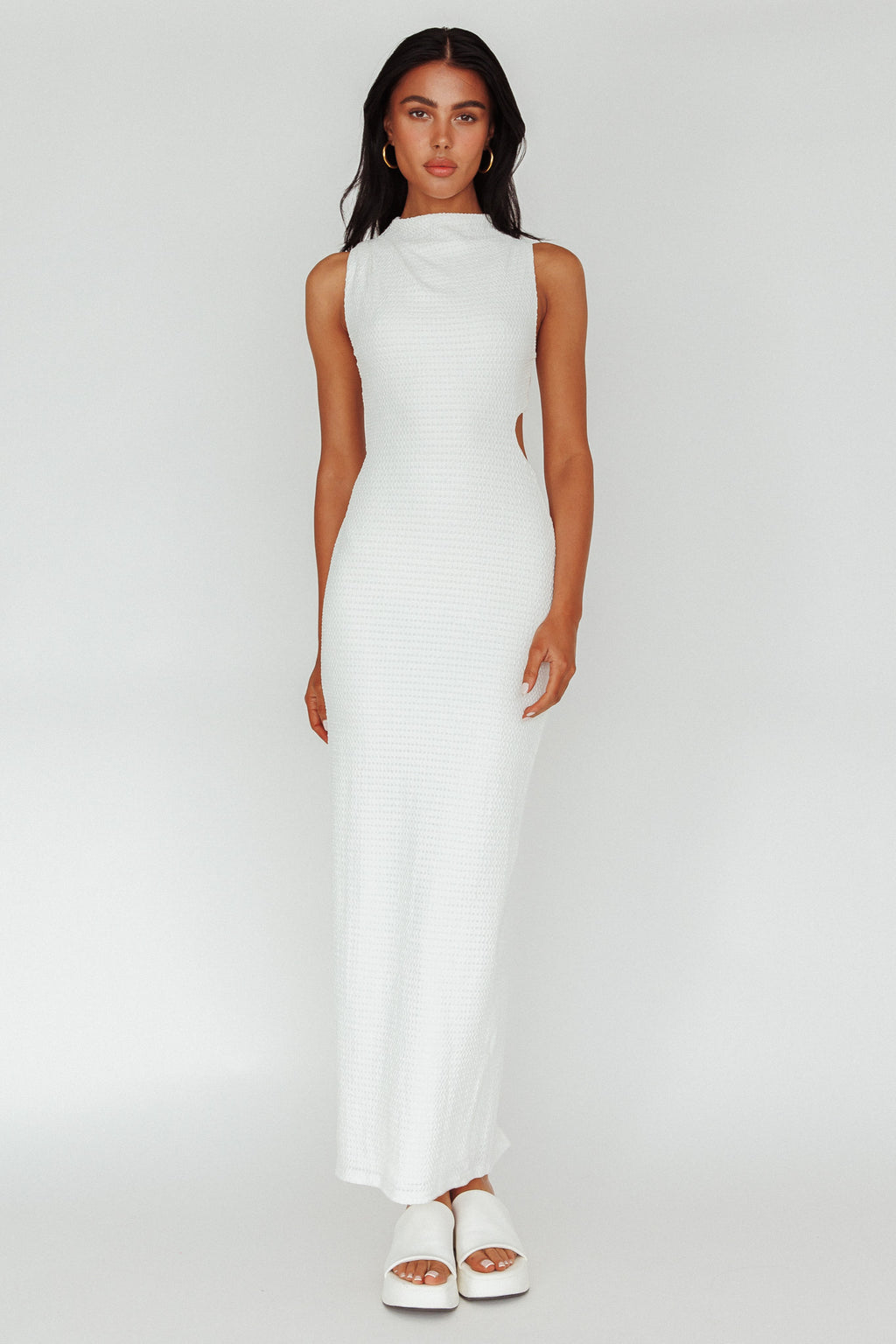 Yindi Sleeveless Cut-Out Waist Maxi Dress White by Selfie Leslie Australia