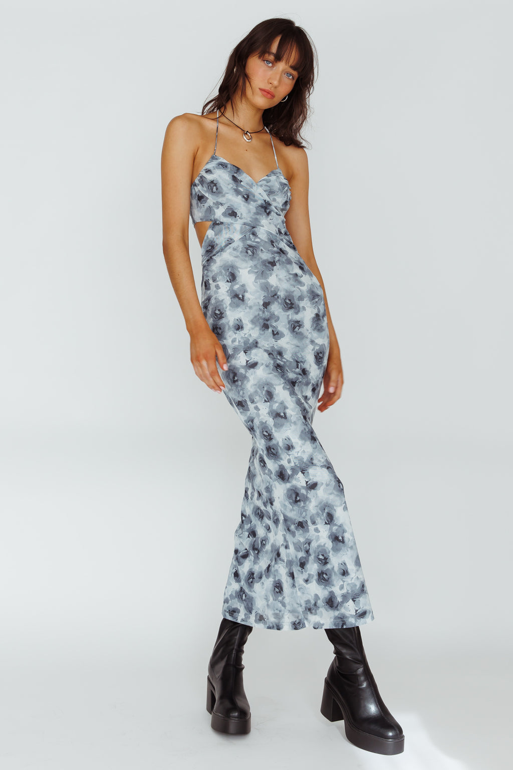 Alivia Tied Back Maxi Dress Floral Black by Selfie Leslie Australia