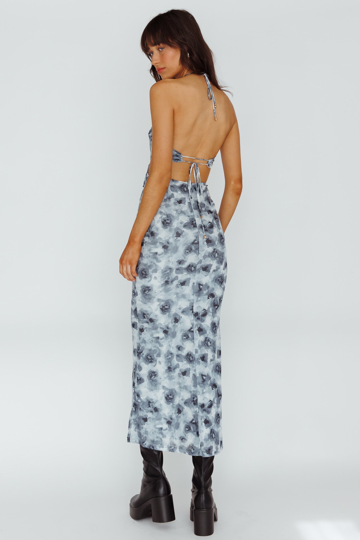 Alivia Tied Back Maxi Dress Floral Black by Selfie Leslie Australia