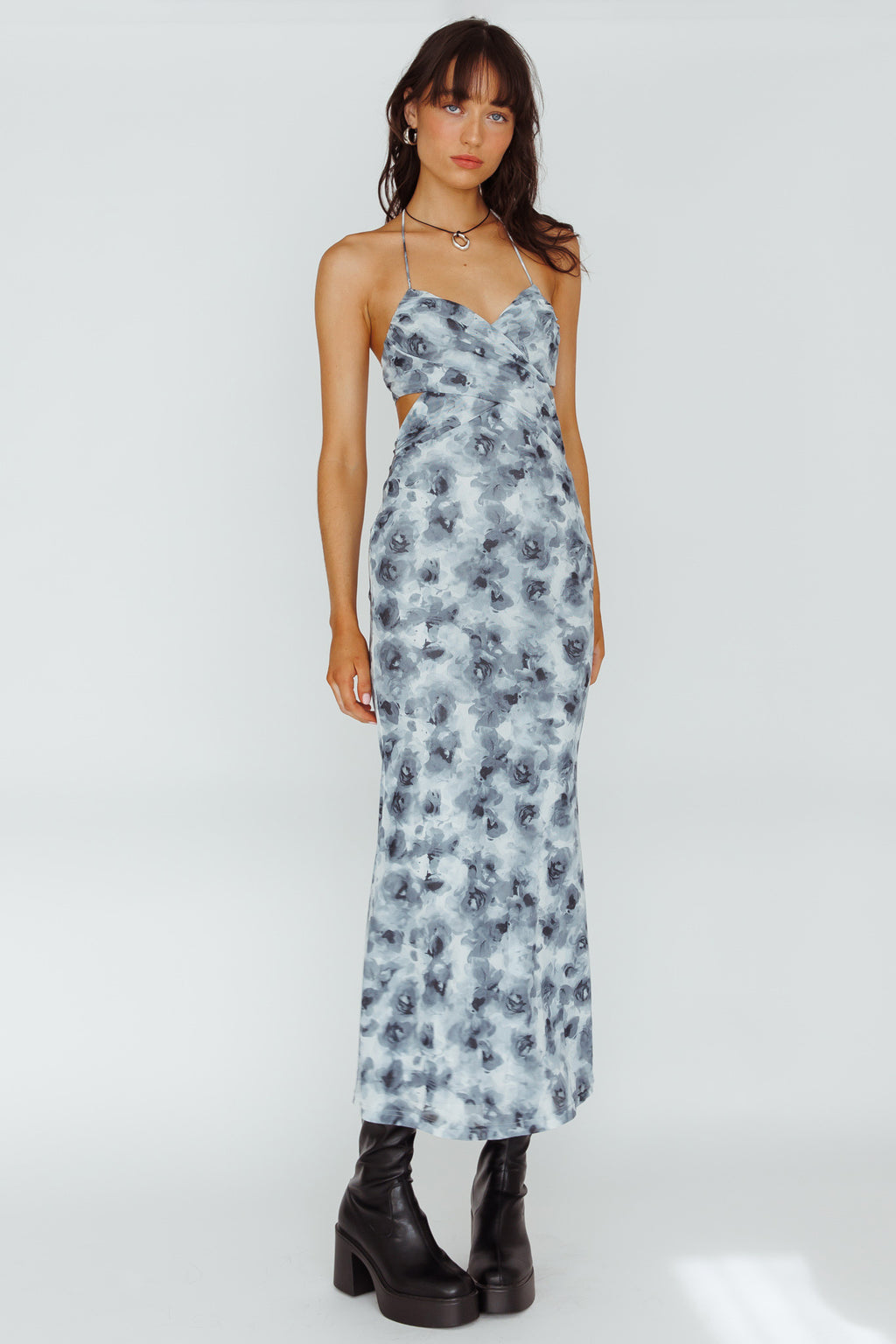 Alivia Tied Back Maxi Dress Floral Black by Selfie Leslie Australia