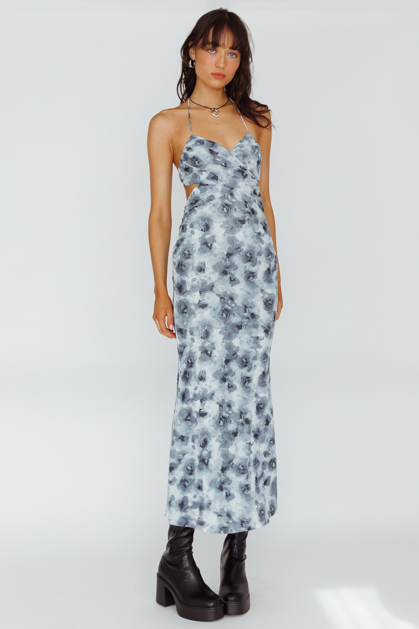 Alivia Tied Back Maxi Dress Floral Black by Selfie Leslie Australia