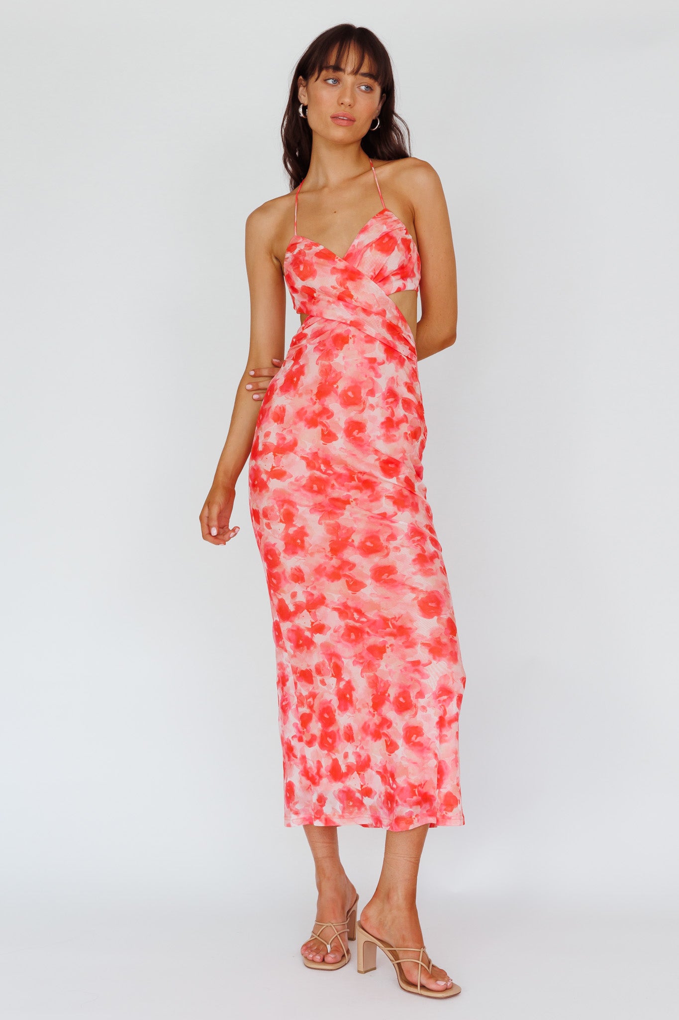 Alivia Tied Back Maxi Dress Floral Red by Selfie Leslie Australia