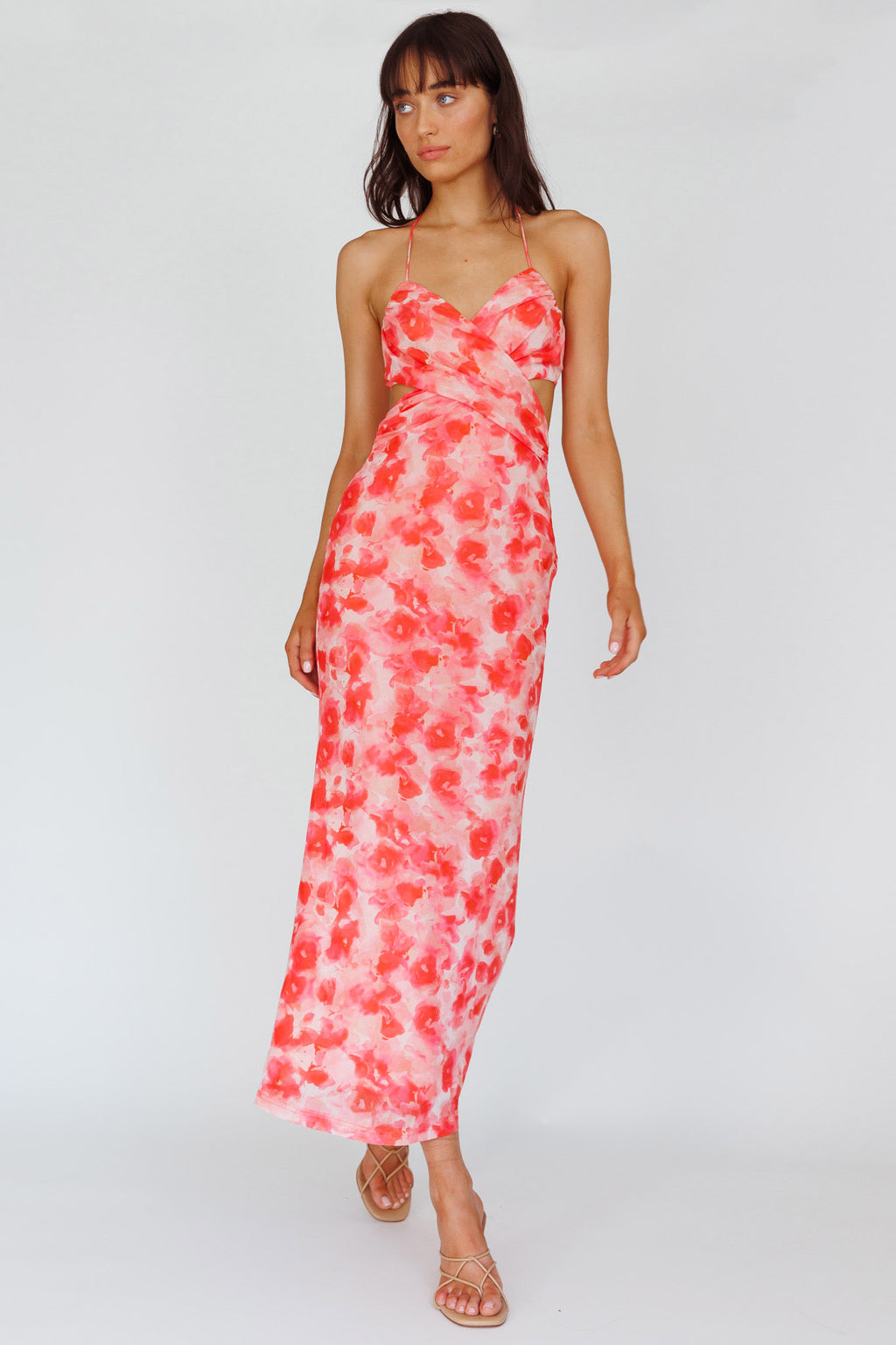 Alivia Tied Back Maxi Dress Floral Red by Selfie Leslie Australia