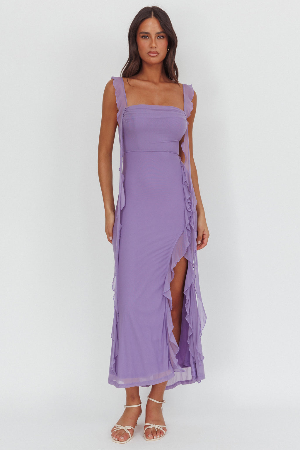 Blushing Ruffle Trim Maxi Dress Lilac by Selfie Leslie Australia
