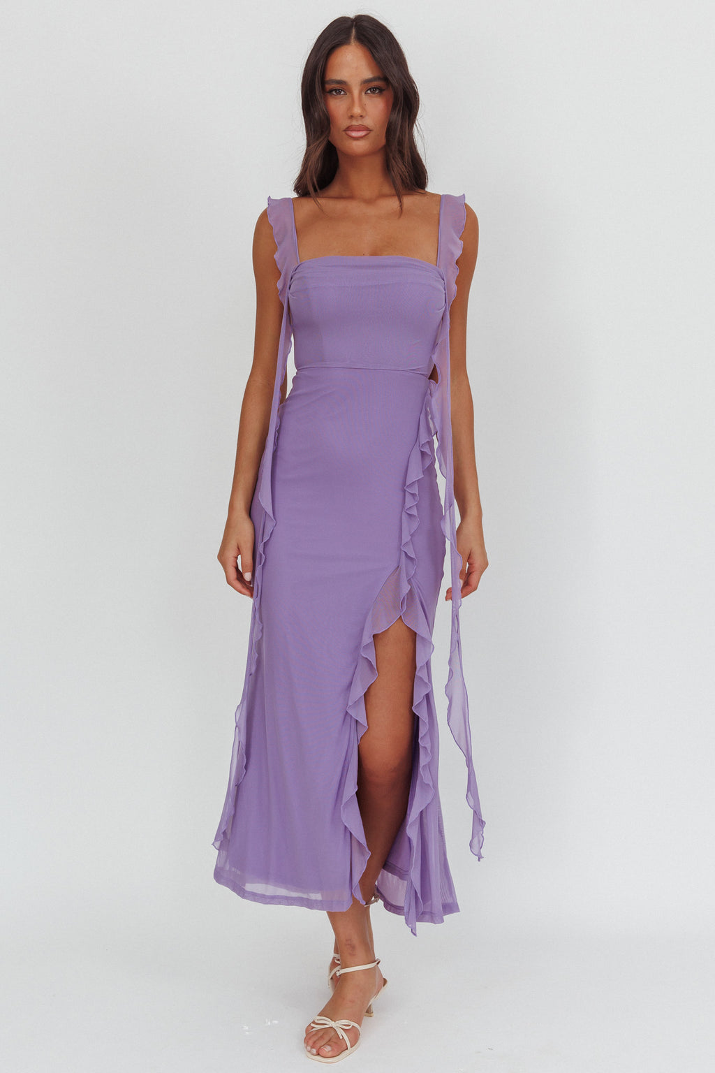Blushing Ruffle Trim Maxi Dress Lilac by Selfie Leslie Australia