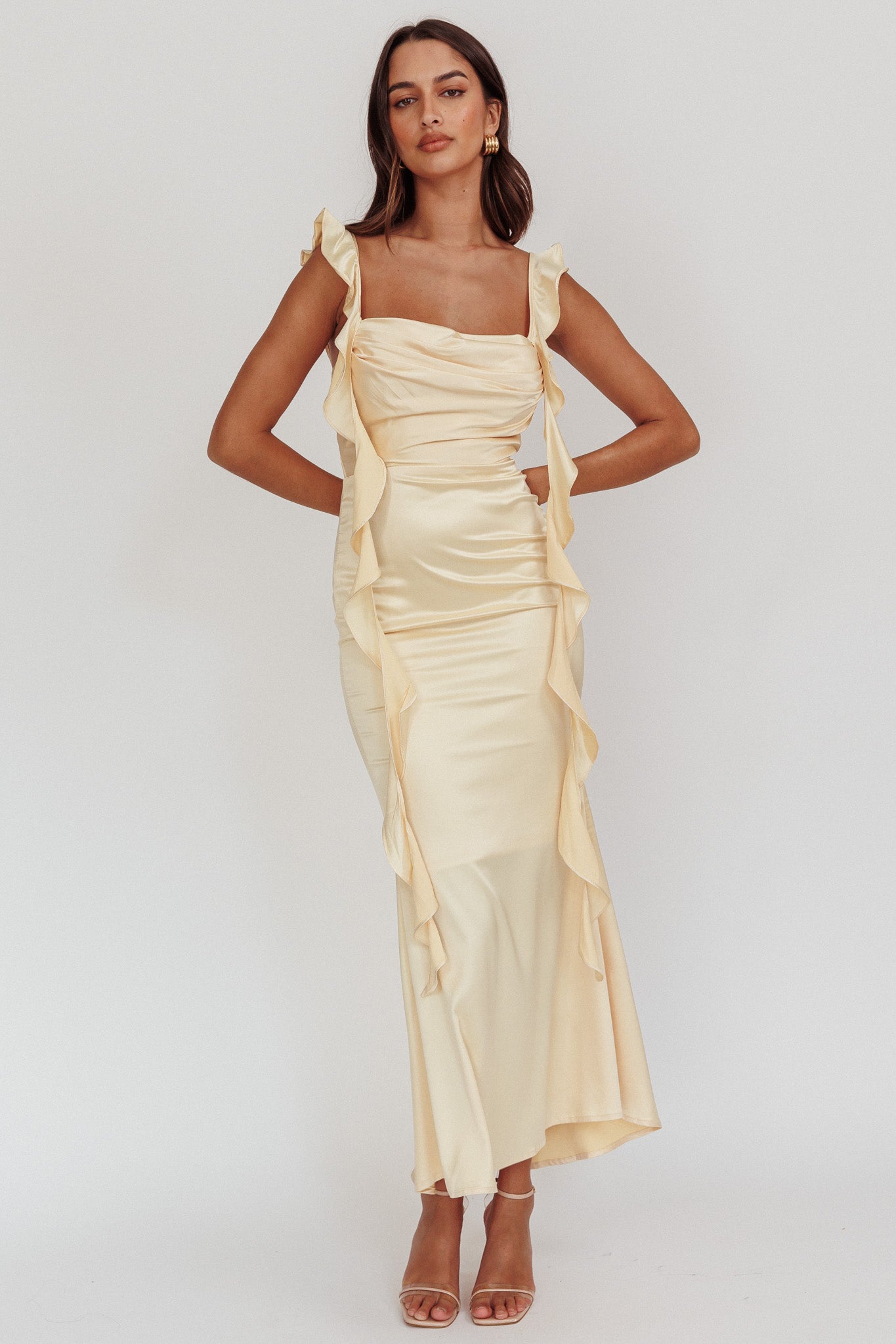 Blushing Ruffle Trim Midi Dress Butter by Selfie Leslie Australia