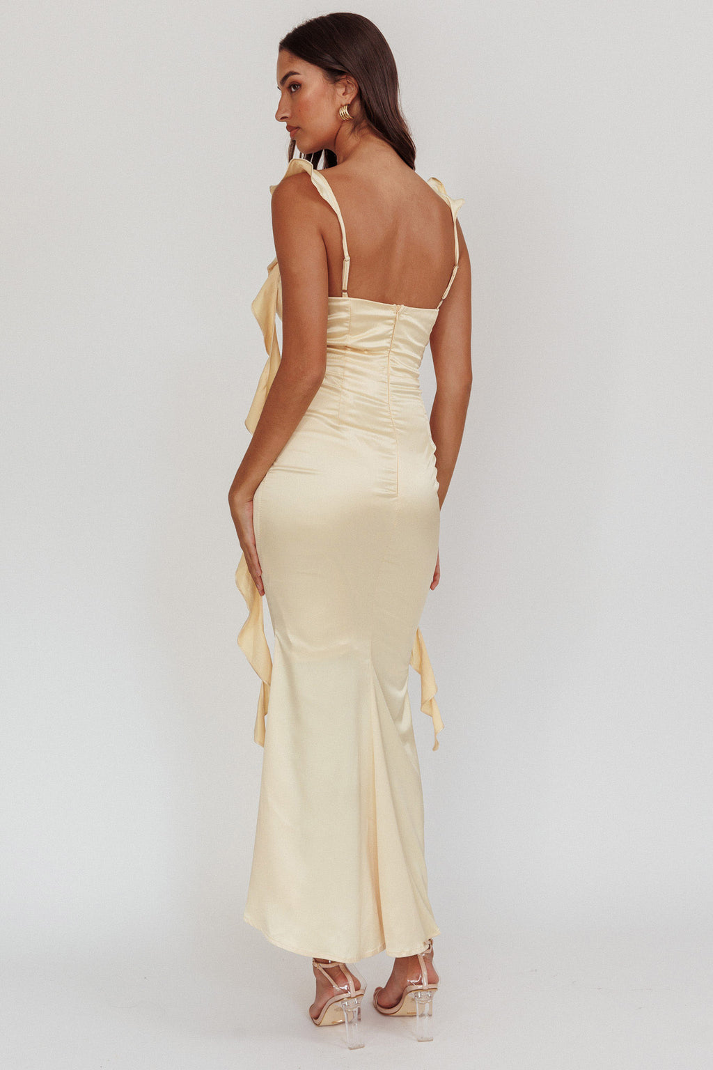 Blushing Ruffle Trim Midi Dress Butter by Selfie Leslie Australia