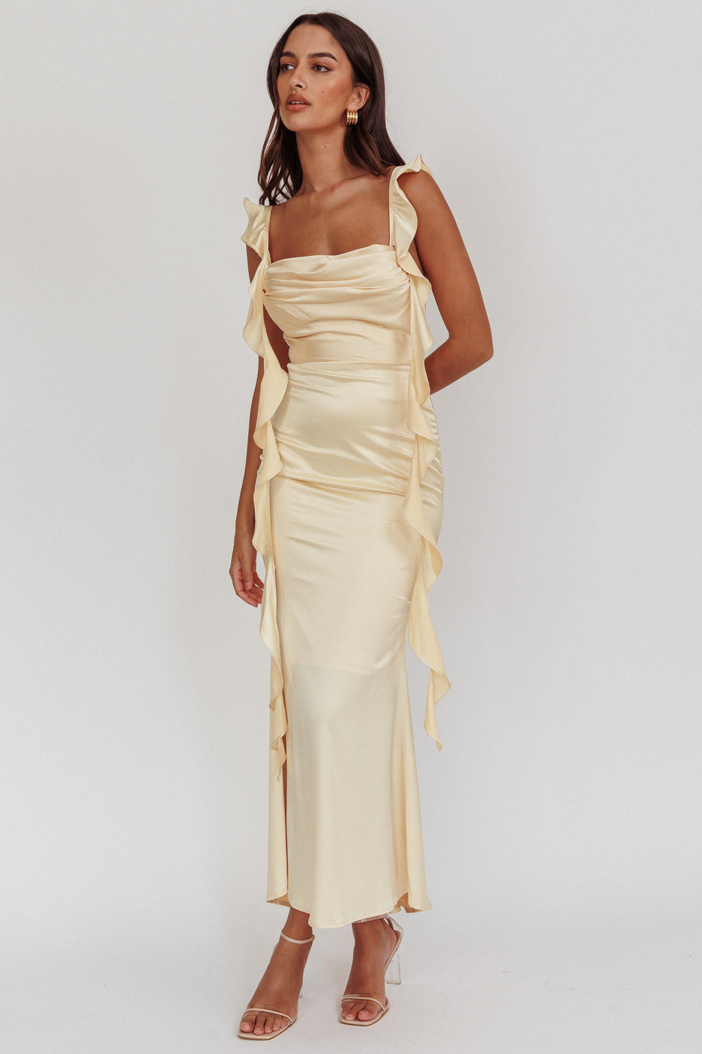 Blushing Ruffle Trim Midi Dress Butter by Selfie Leslie Australia