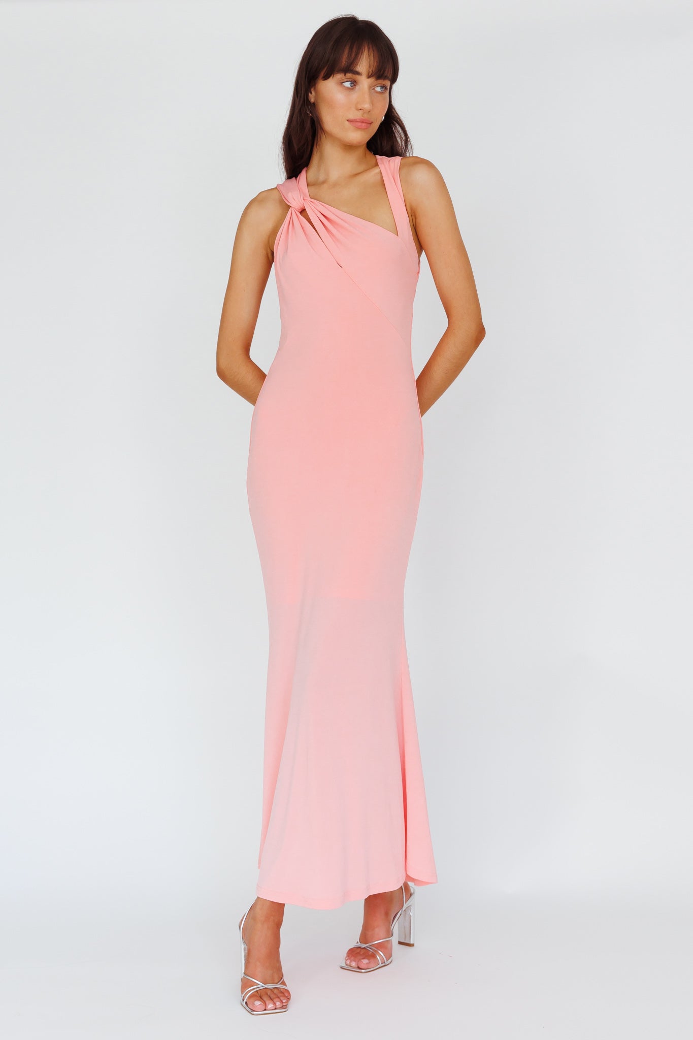 Karyl Shoulder Sash Midi Dress Apricot by Selfie Leslie Australia