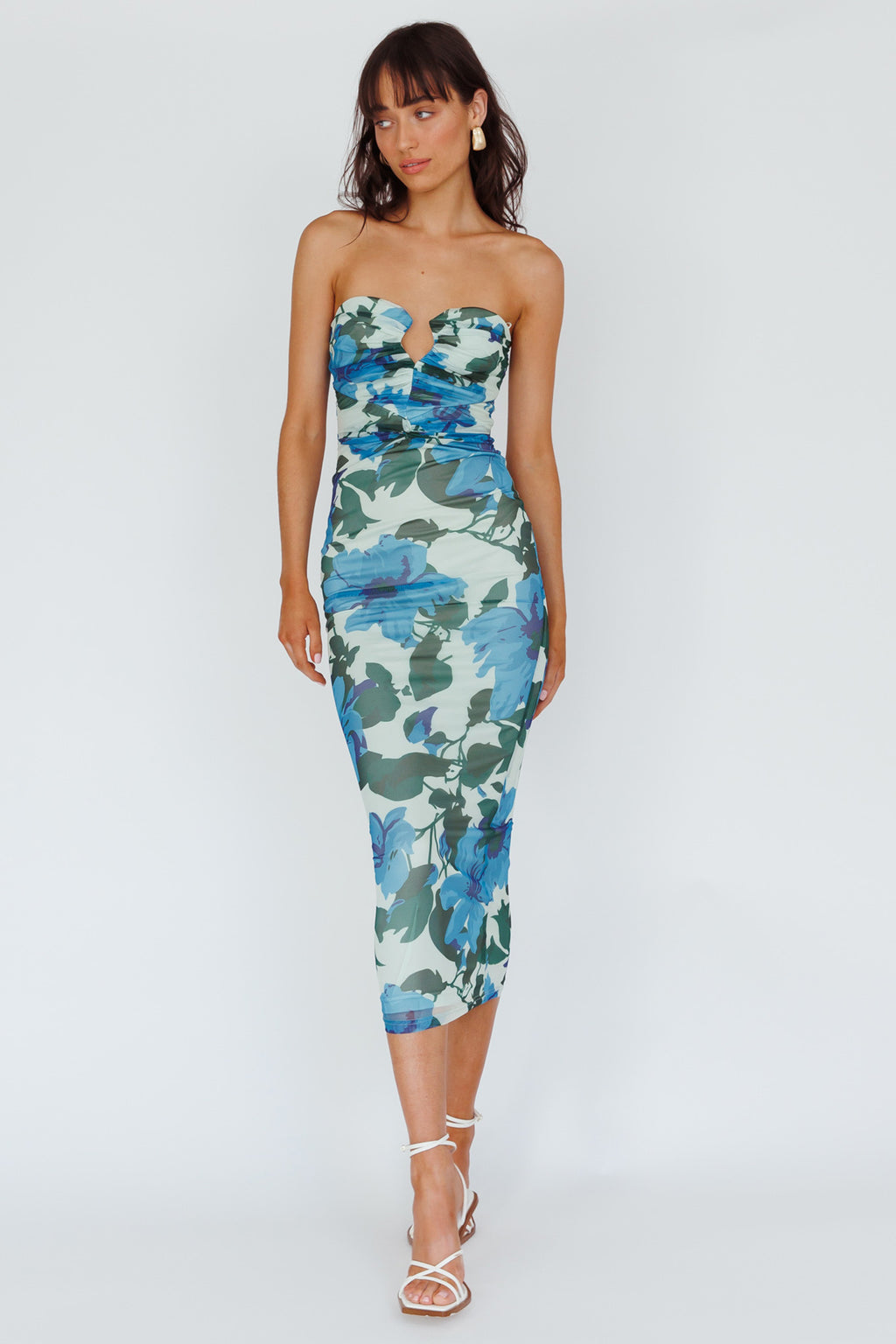Lahita Strapless Midi Dress Floral Blue by Selfie Leslie Australia