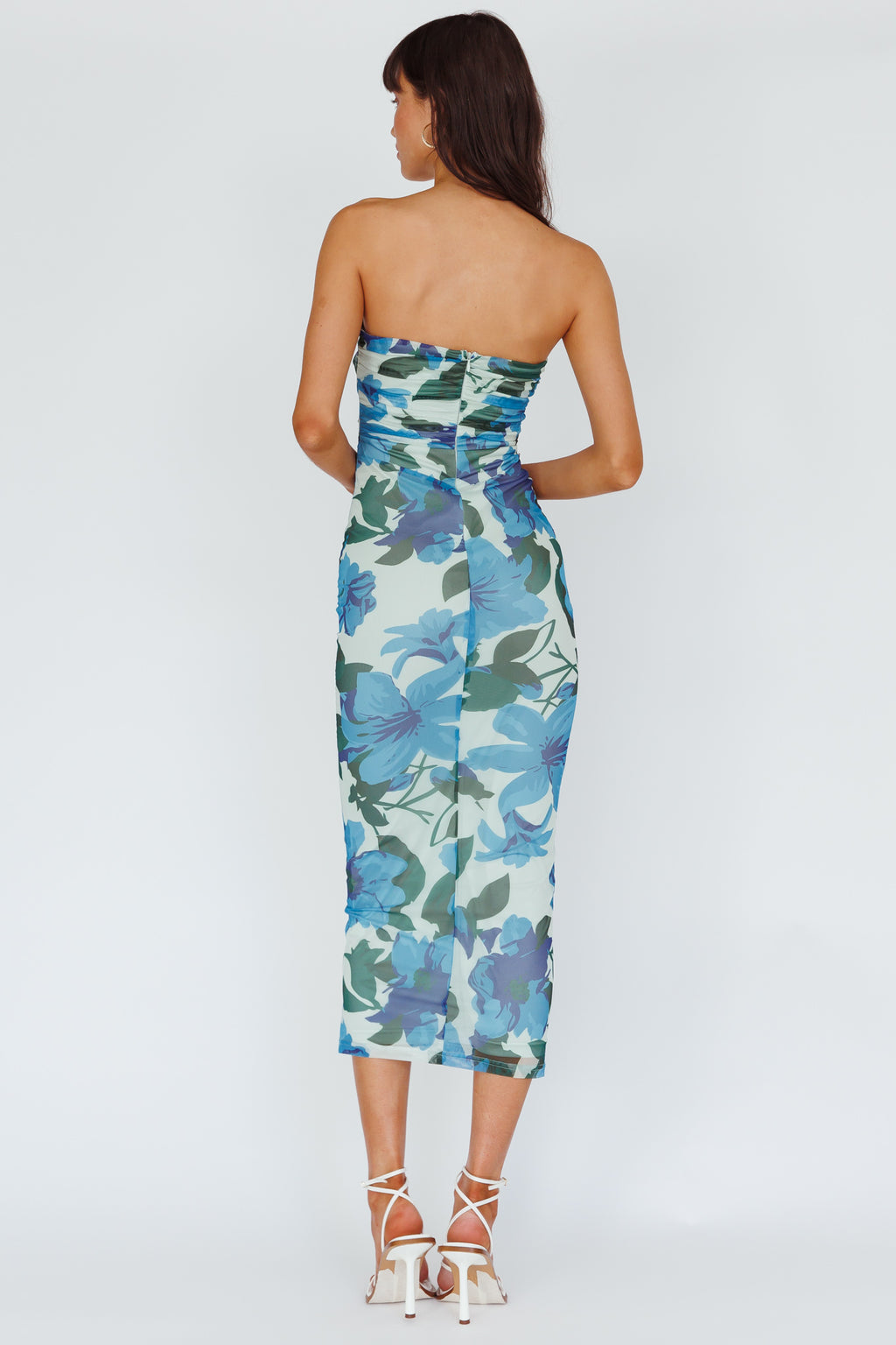 Lahita Strapless Midi Dress Floral Blue by Selfie Leslie Australia