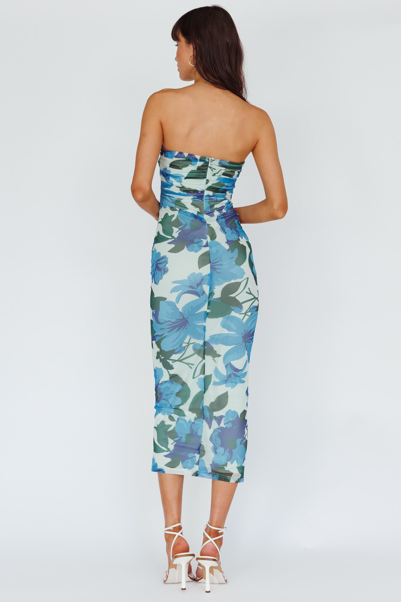 Lahita Strapless Midi Dress Floral Blue by Selfie Leslie Australia