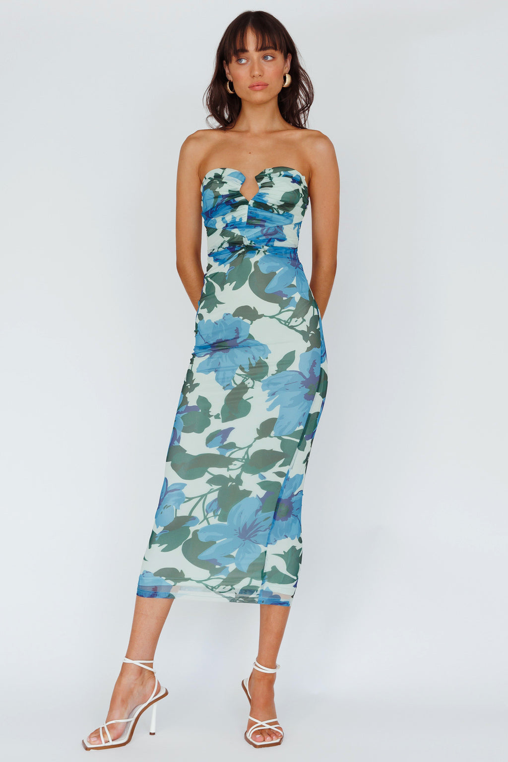 Lahita Strapless Midi Dress Floral Blue by Selfie Leslie Australia