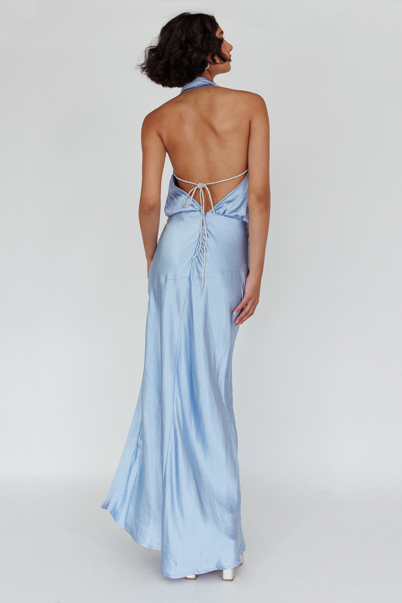 Amalfi Sunset Cowl Halterneck Maxi Dress Sky by Selfie Leslie Australia