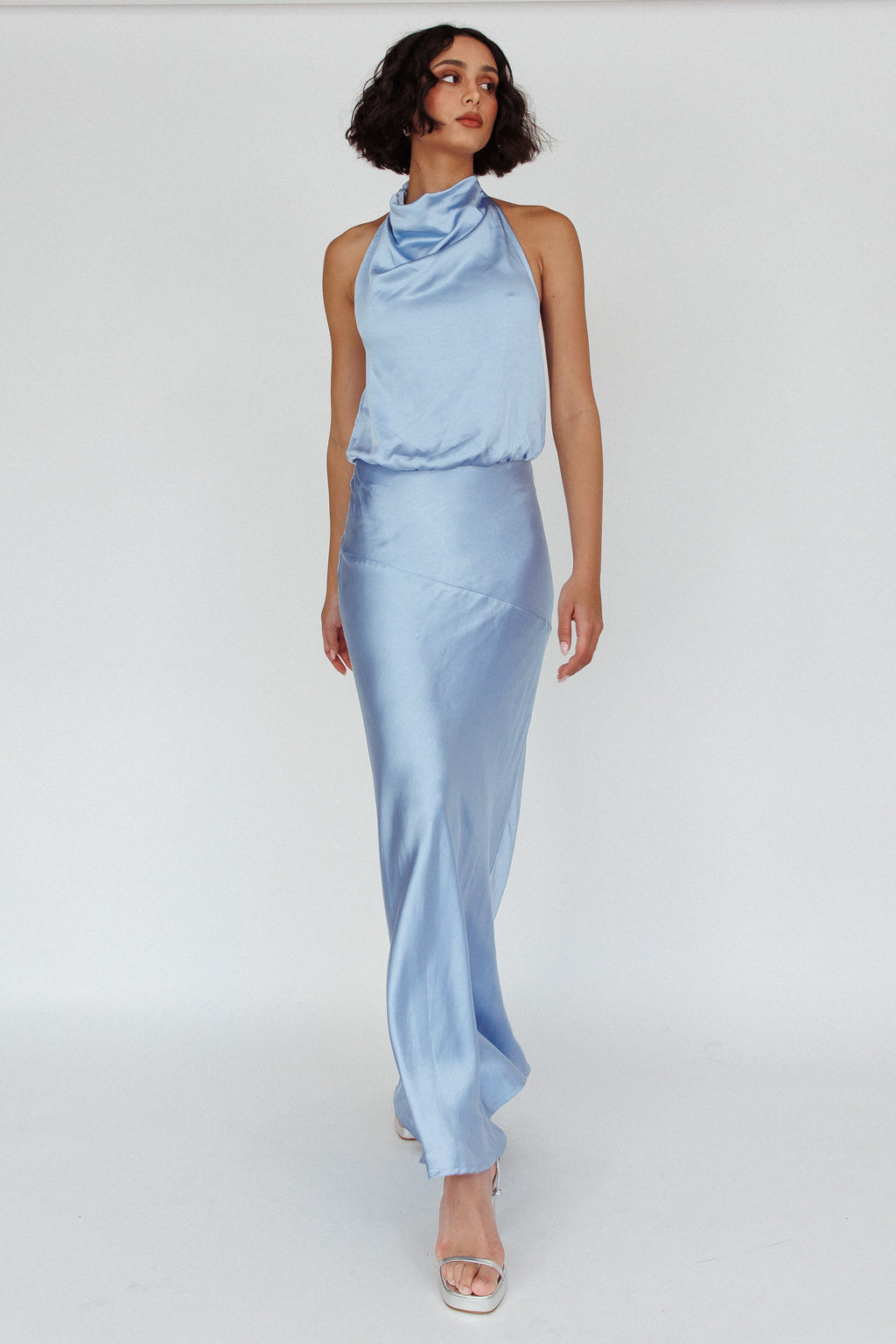 Amalfi Sunset Cowl Halterneck Maxi Dress Sky by Selfie Leslie Australia