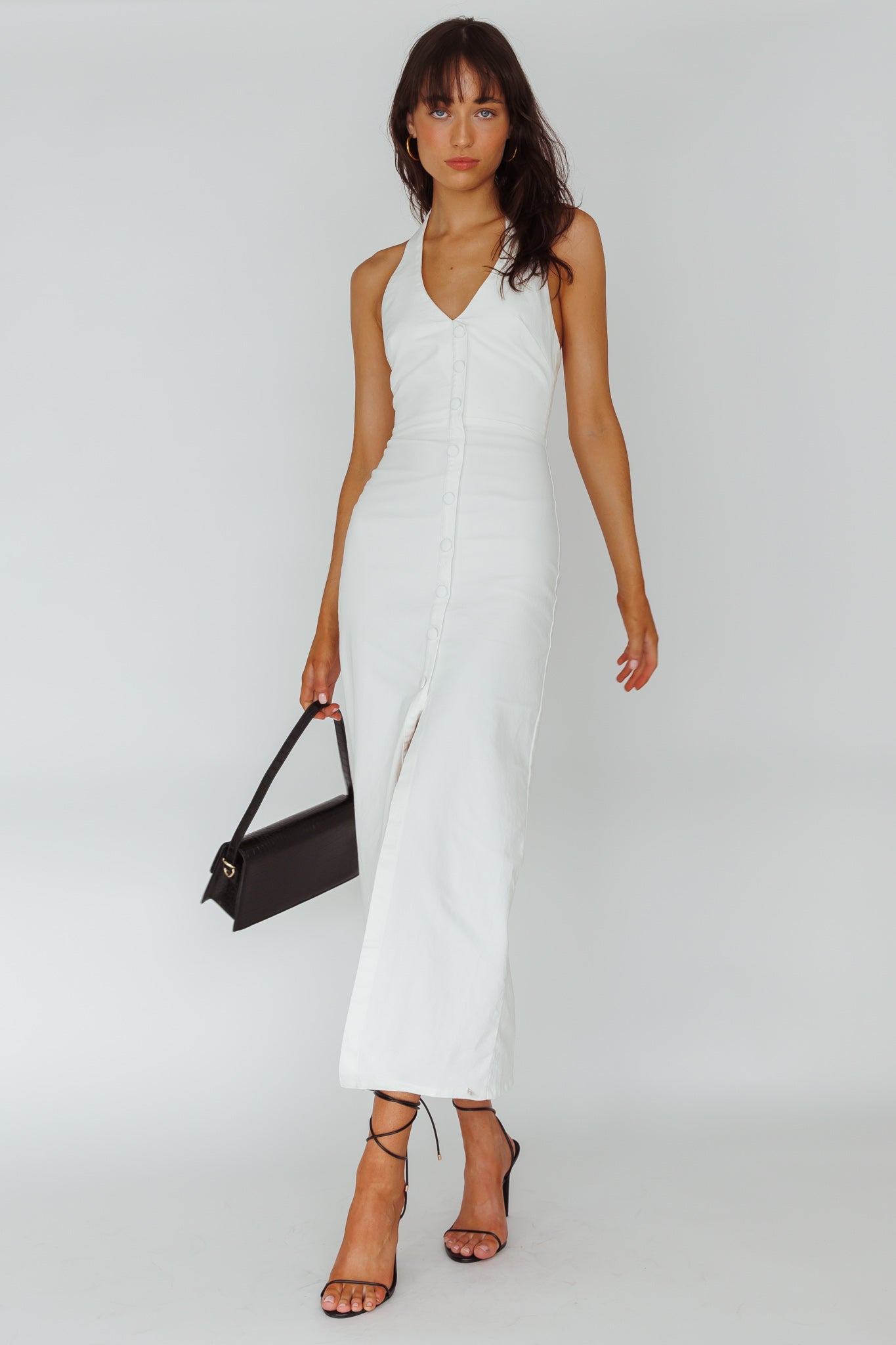Renita Halterneck Button Maxi Dress White by Selfie Leslie Australia